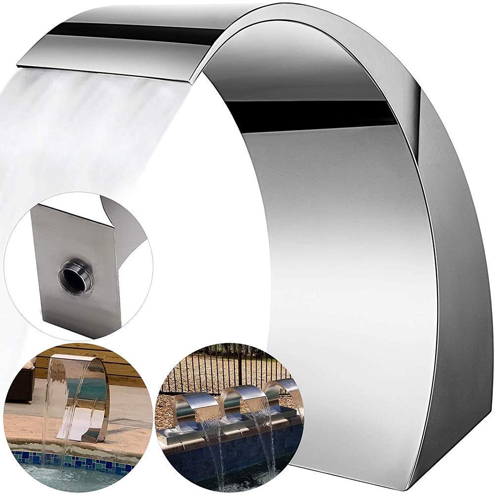 Stainless Steel Pool Waterfall Fountain - Outdoor Garden Water Feature for Ponds, Fish Tanks & Ground Pools | Elegant Sheer Descent Waterfall Decor for Backyard, Patio & Landscape Design