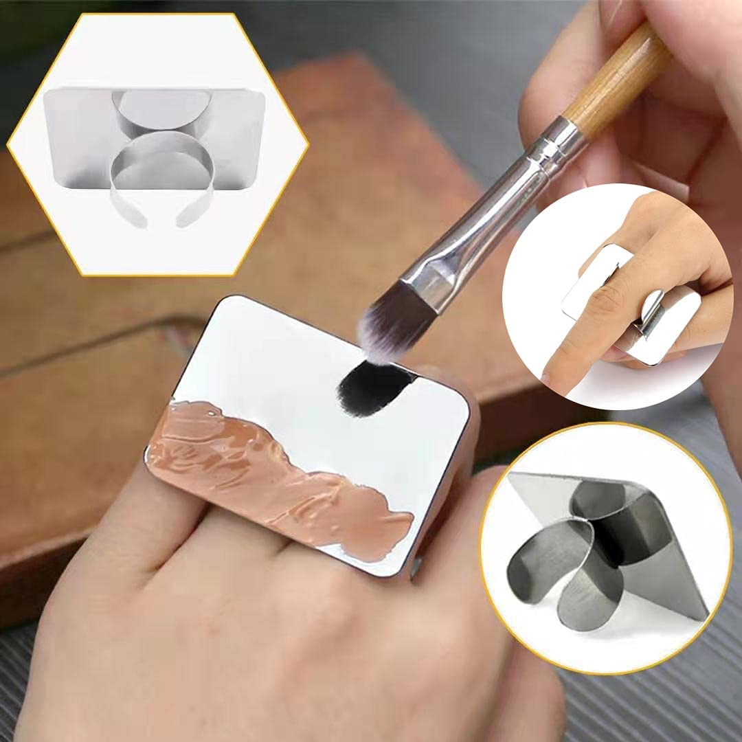 COSLUXE Professional 2-Piece Cosmetic Mixing Palette Set with Spatula - Makeup Artist Tool for Foundation, Eyeshadow & Nail Art - Mini Ring Palette for Beauty Salon & Home Makeup Application (SET-A)