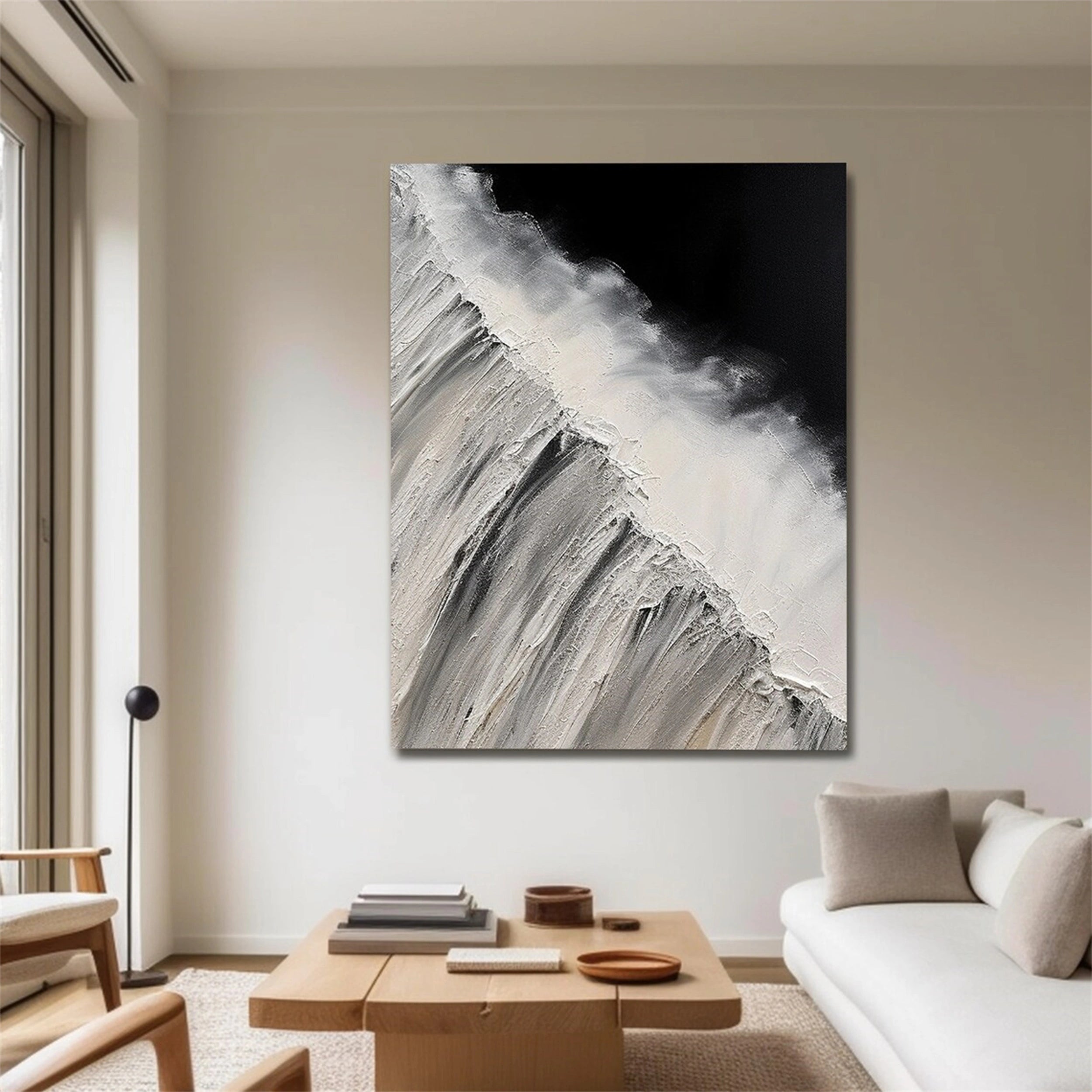 White & Black Minimalist Textured Painting Canvas #MM155 - Abstract Wall Art for Modern Home & Office Decor