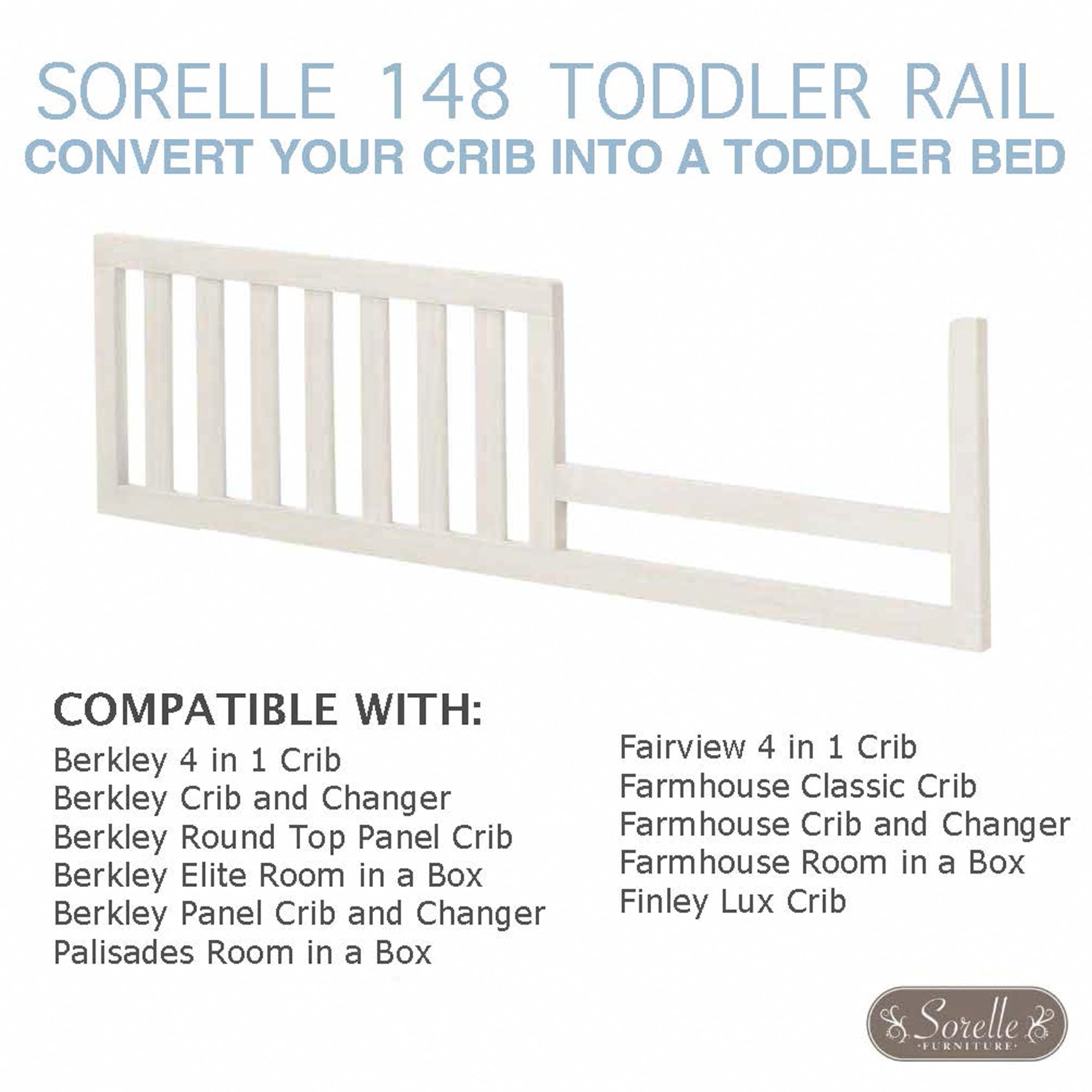 Sorelle Furniture Wooden Toddler to Full-Size Bed Conversion Kit with Safety Rails | Crib to Toddler Bed or Adult Bed Transition | White (#148) | Perfect for Nursery Upgrade & Child Safety