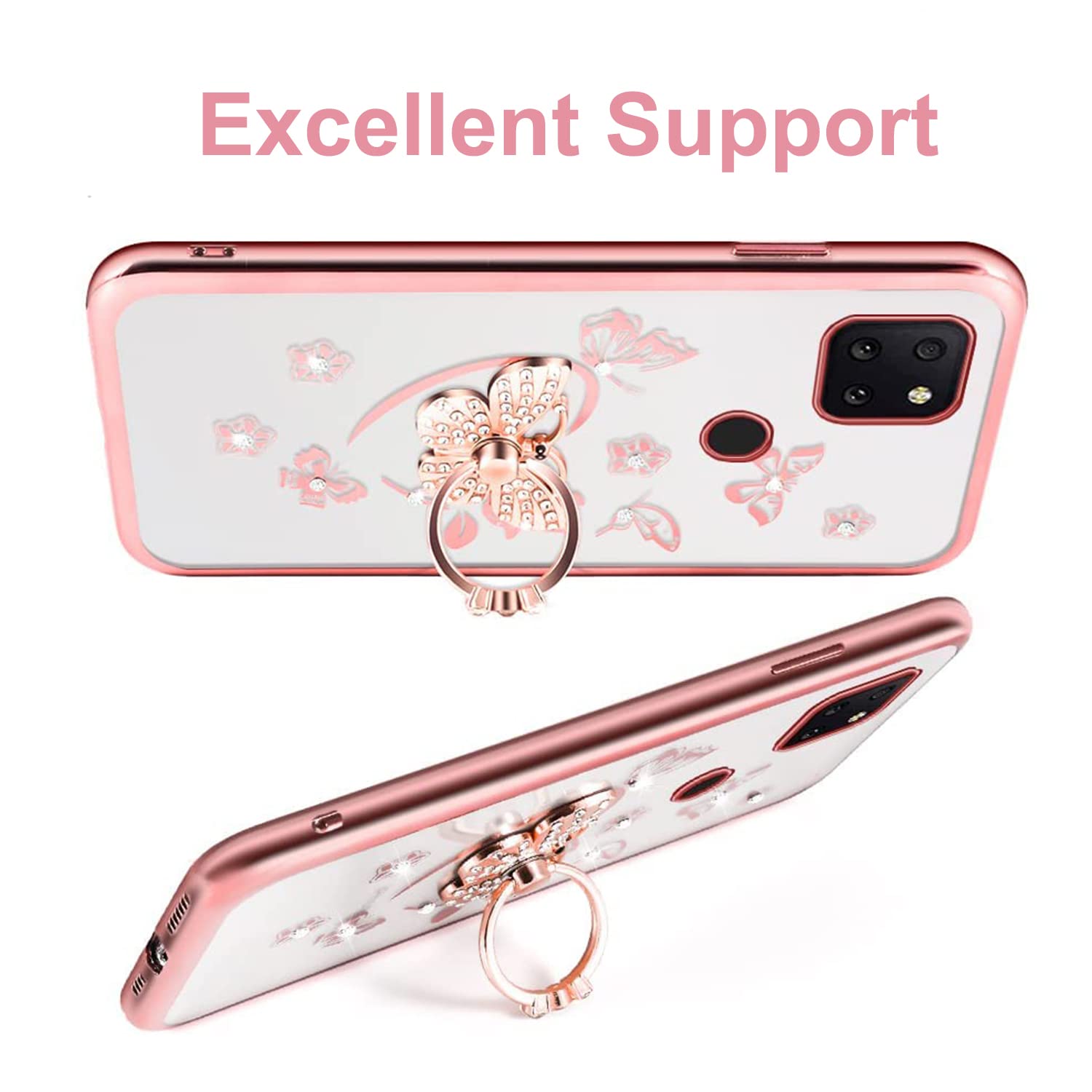 4 Pack Phone Ring Stand Holder - Diamond Bling Butterfly & Swan Kickstand Grip for iPhone Samsung, 360° Rotating Multi-Angle Metal Phone Ring (2 Butterfly 2 Swan 1 Strip) - Perfect for Watching Videos, Taking Selfies & Hands-Free Calling