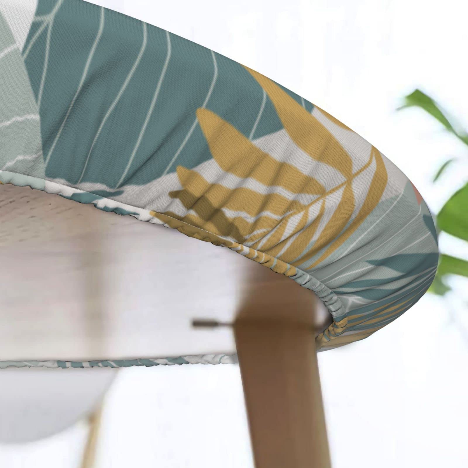 Waterproof Elastic Round Tablecloth - Tropical Palm Leaves Design for 40'' to 44'' Tables | Indoor & Outdoor Dining Decor | Perfect for Patio, Picnic, and Party Settings
