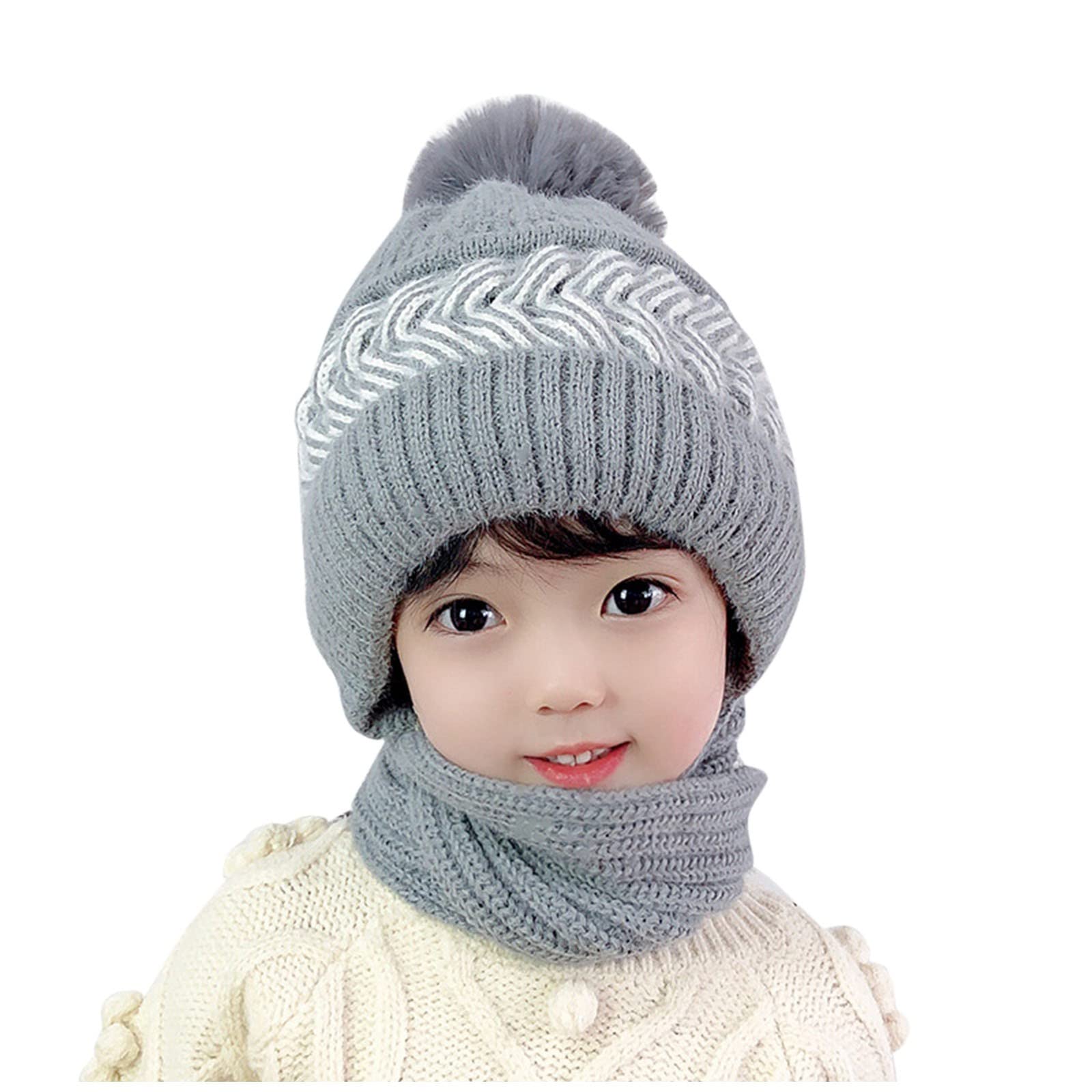 Warm Knitted Winter Hat for Kids & Men - Fleece Lined Coif Hood Scarf - Soft & Cozy Cold Weather Beanie for Outdoor Activities, Skiing, and Snow Play