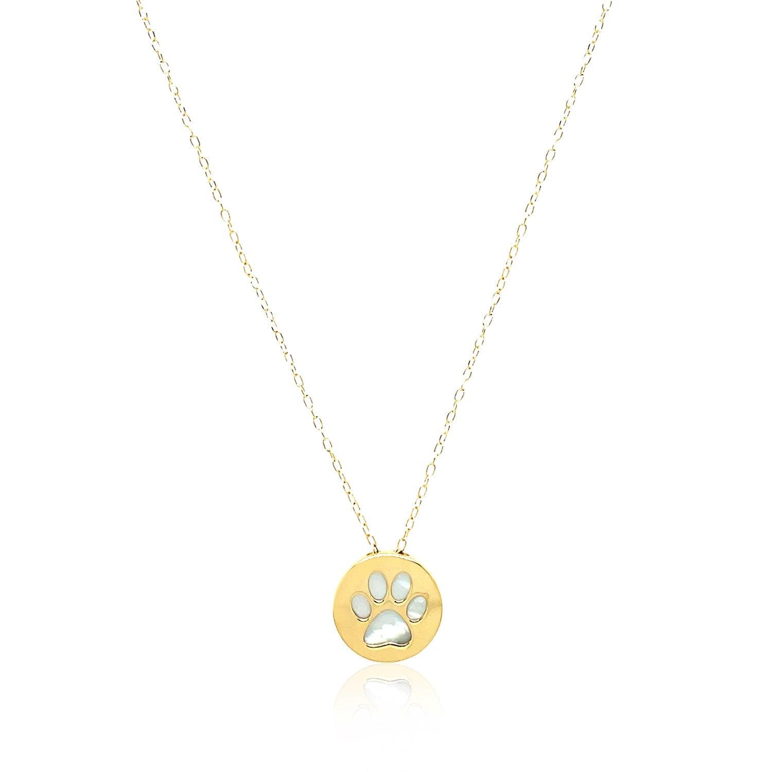 14K Yellow Gold Dog Paw Print Necklace with Mother of Pearl - Perfect Pet Lover Gift for Women, Birthday, Anniversary & Everyday Wear