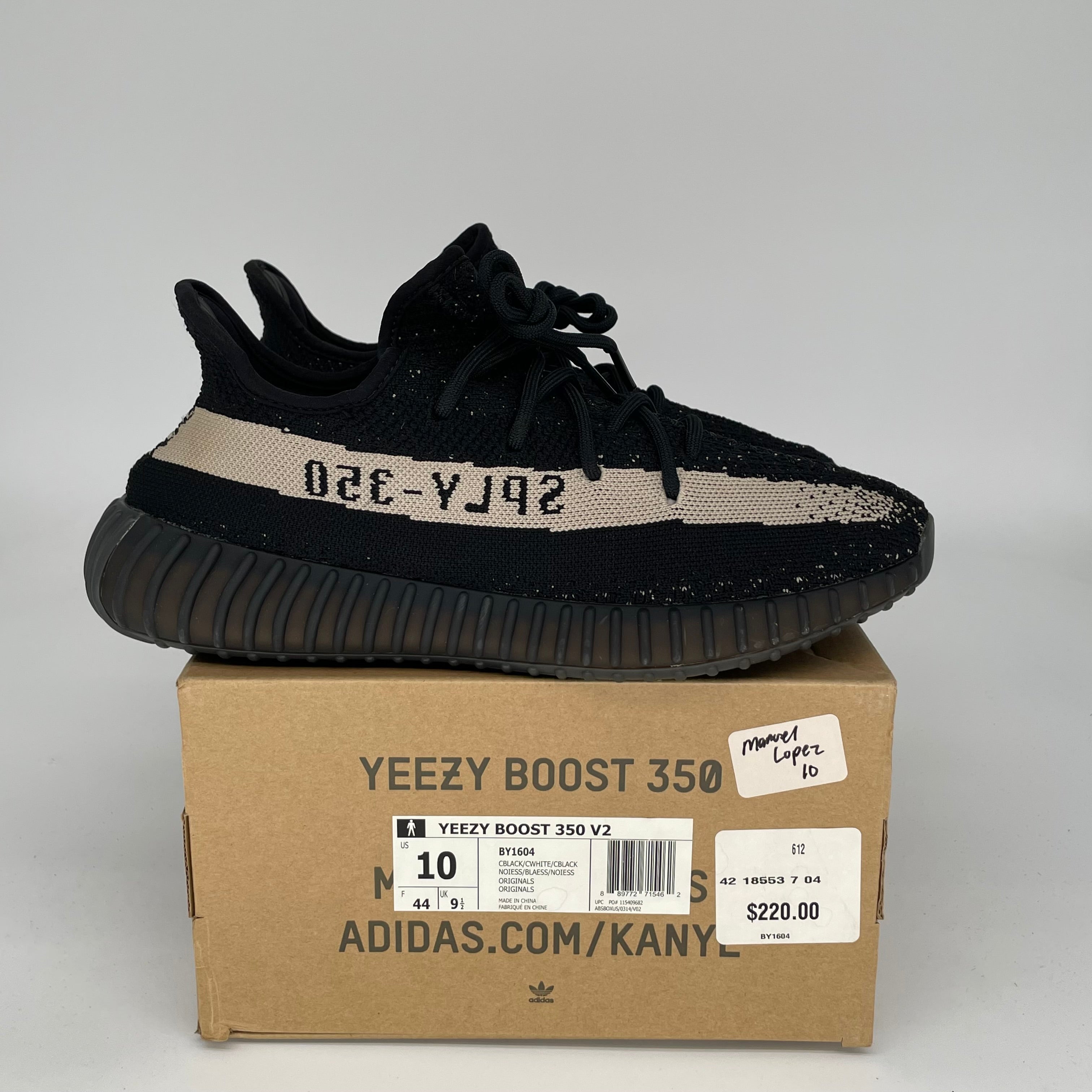 Adidas Yeezy Boost 350 V2 Core Black/White Men's Running Shoes Size 10 - BY1604 | Comfortable Sneakers for Casual Wear, Gym & Street Fashion