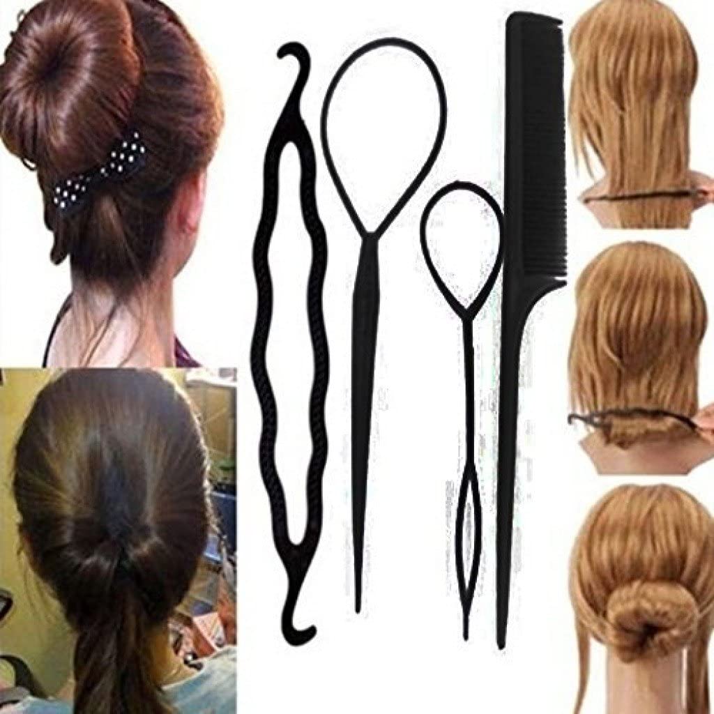 Ritzprime 4-Piece Hair Styling Kit - Topsy Tail Braid, Ponytail & Bun Maker with Tail Comb - Perfect for Updos, Braids & Everyday Hairstyles (Great for School, Work & Special Occasions)