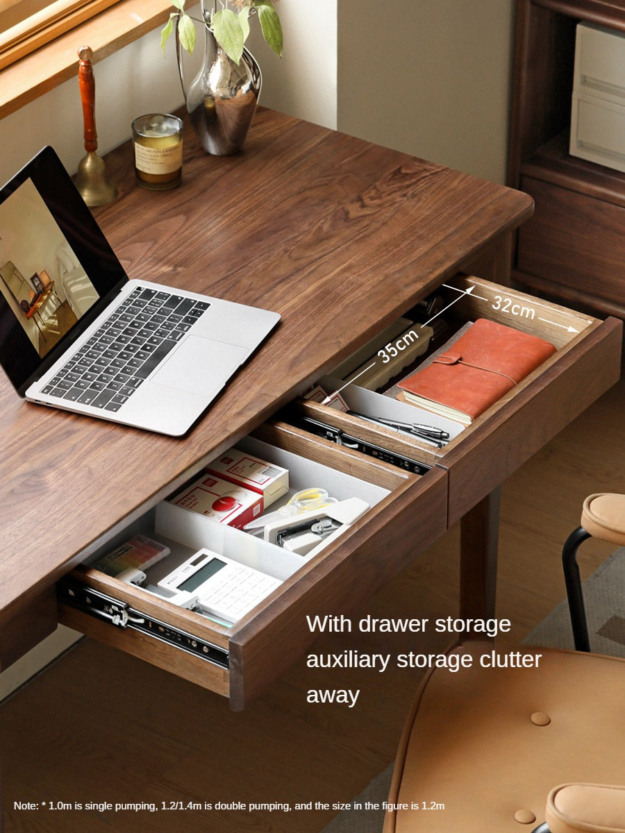 Premium Black Walnut Solid Wood Writing Desk with 3 Drawers - Modern Home Office Furniture for Study, Work & Remote Workspace