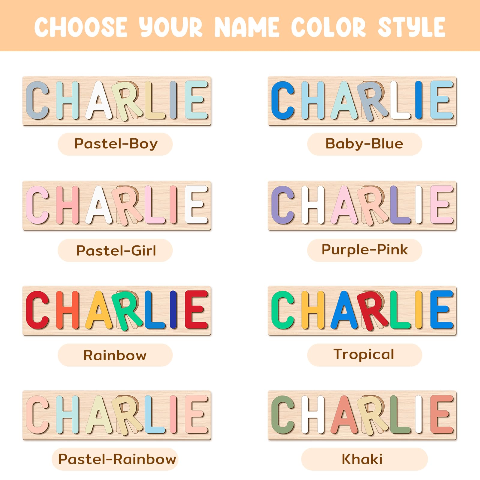 Personalized Wooden Name Puzzle for Toddlers 1-3 Years Old - Custom Baby Learning Toy with Animal Shapes, Engraved Text - Perfect Easter Basket Stuffers, 1st Birthday Gifts & Early Education Activity for Boys and Girls