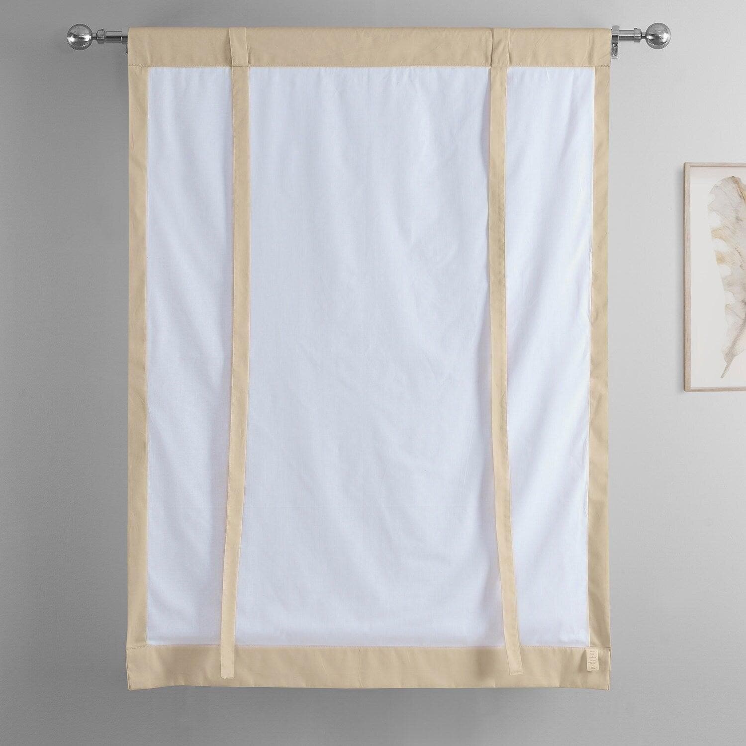 Premium English Cream Solid Cotton Blackout Window Shade - Room Darkening Tie-Up Curtain for Bedroom, Nursery & Home Decor