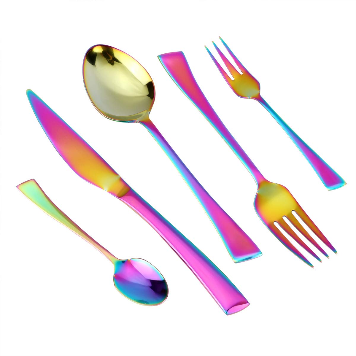 MDEALY 30-Piece Stainless Steel Flatware Set for 6 - Heavy Duty Rainbow Silverware Kitchen Utensils with Dinner Knife, Fork, Spoon, Salad Fork & Teaspoon - Elegant Gift for Weddings, Housewarming & Dining Room Decor