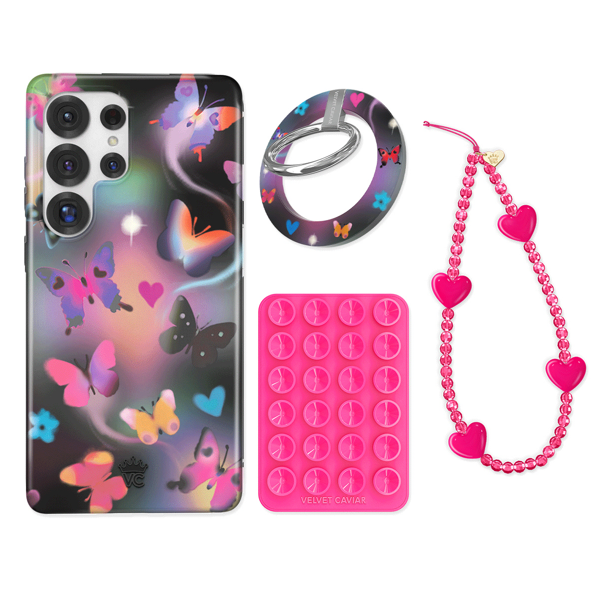 Aurora Butterfly Samsung Phone Grip Stand Bundle Set - Perfect for Hands-Free Viewing, Selfies, and Secure Phone Handling