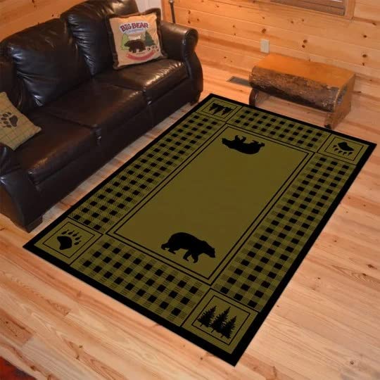 Soft Plush Bear Area Rug - Non-Skid Nursery & Cabin Decor with Northern Wildlife Lodge Pattern (5x7, 8x10) - Perfect for Kids' Rooms, Fireplace Mats & Rustic Home Decor
