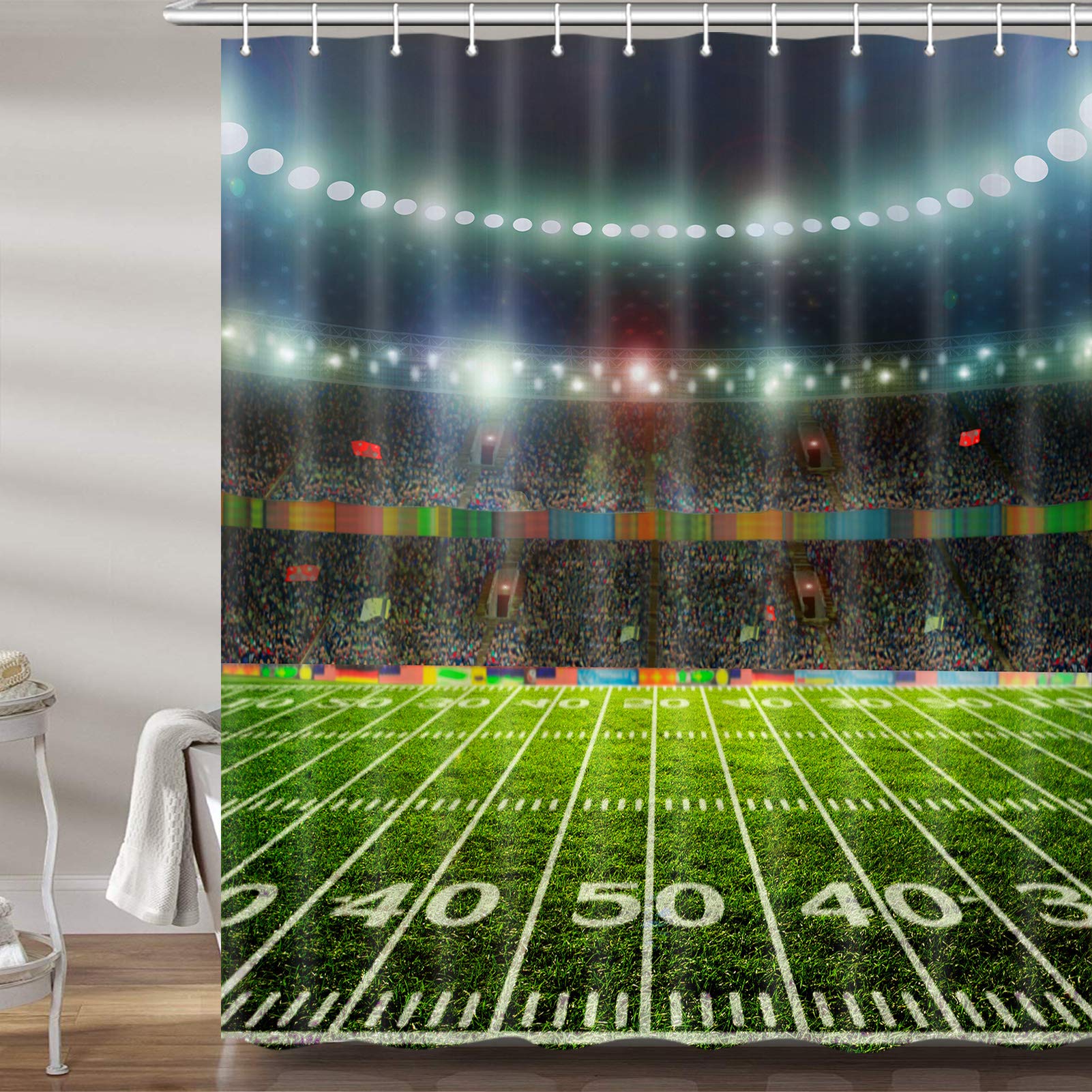 Sports Theme Football Field Shower Curtain for Bathroom - 69x72 Inch Fabric Bath Curtain Set with 12 Hooks, Perfect for Men's Restroom Decor & Game Day Bathroom Accessories - Great for Sports Fans, Game Room or Man Cave Bathroom