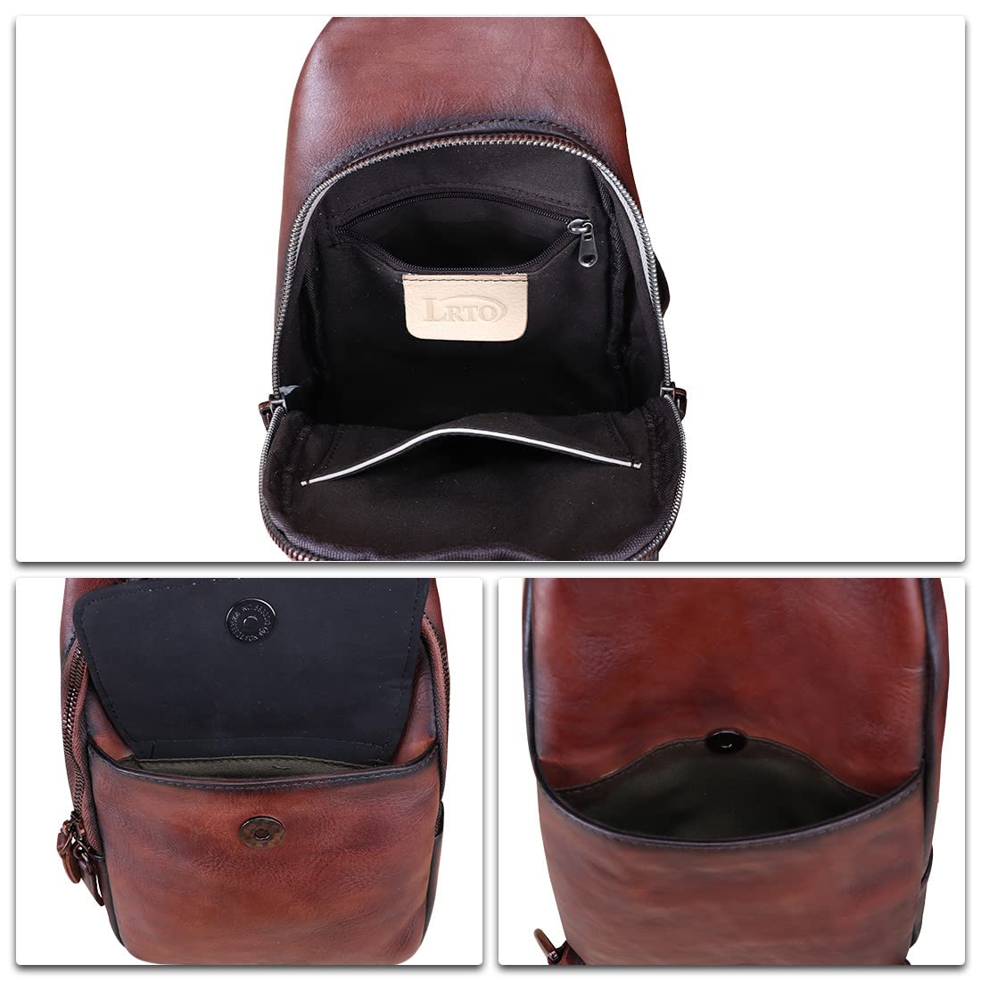 LRTO Genuine Leather Sling Bag for Women & Men - Handmade Crossbody Chest Backpack - Perfect for Travel, Work & Everyday Use
