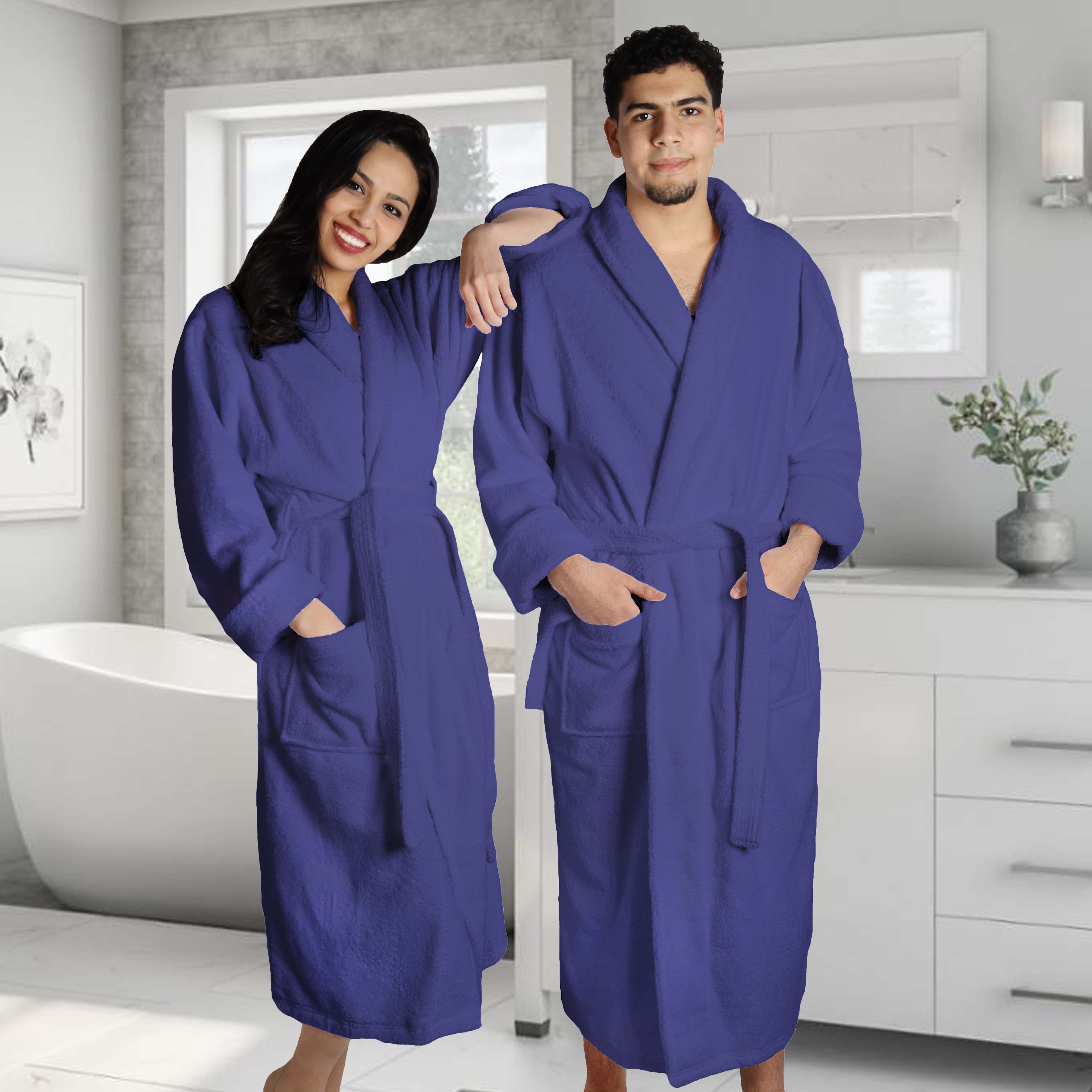 Premium Turkish Cotton Bathrobe for Women & Men - Unisex Shawl Collar Long Robe - Soft Spa, Lounge & Hotel Style Bathrobe for Relaxation at Home