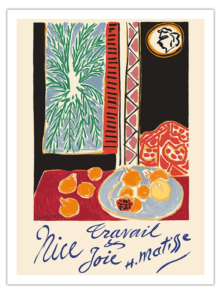 Henri Matisse Vintage Travel Poster 'Nice France - Work and Joy' Still Life Pomegranates Art Print 24x32in - Premium 290gsm Bamboo Fine Art Paper (Unframed) - Perfect for Home Decor, Office Wall Art & French Themed Interior Design