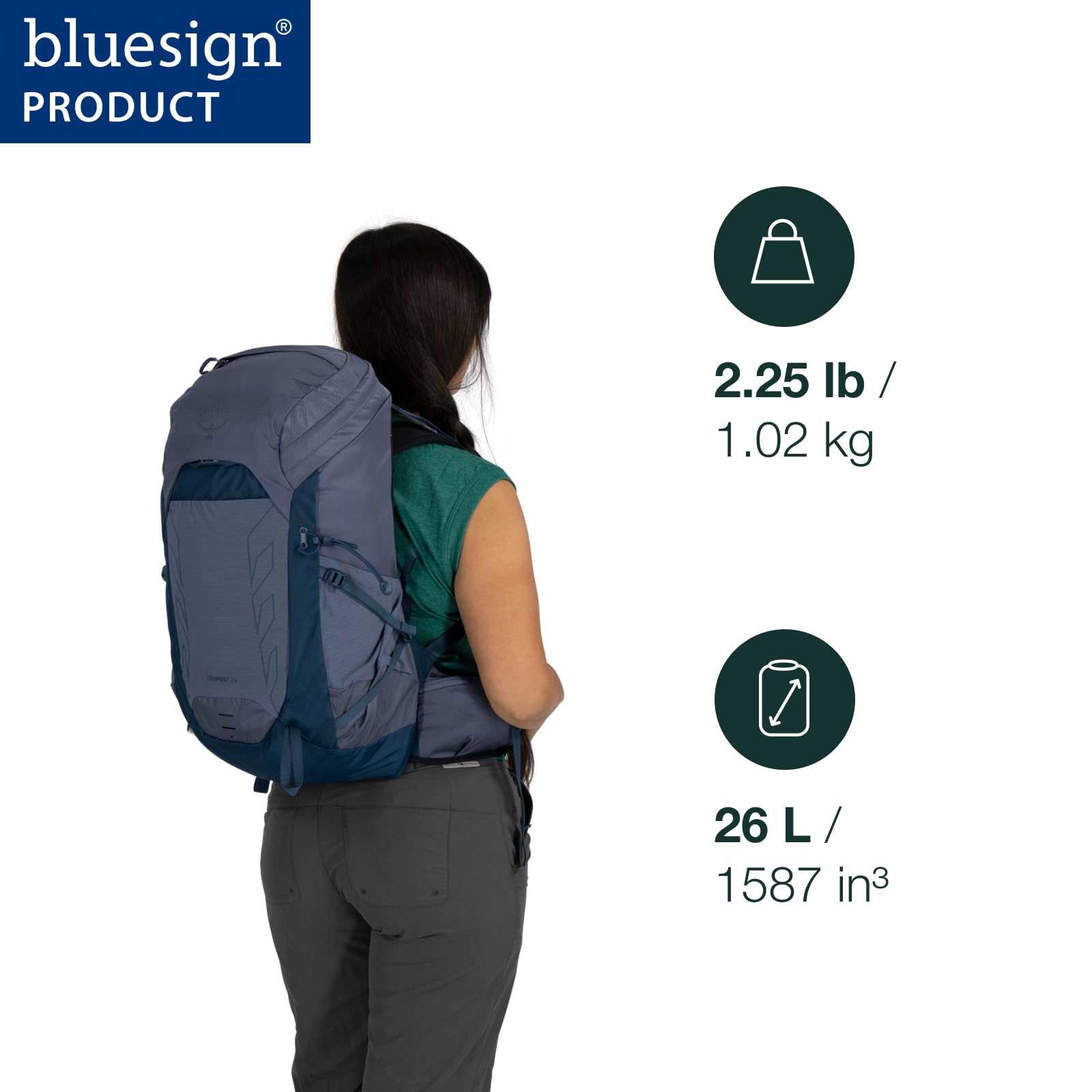 Osprey Tempest 26L Women's Lightweight Hiking Backpack with Hipbelt - Water-Resistant Daypack for Outdoor Adventures, Travel & Trekking - Anchor Blue/Atlas