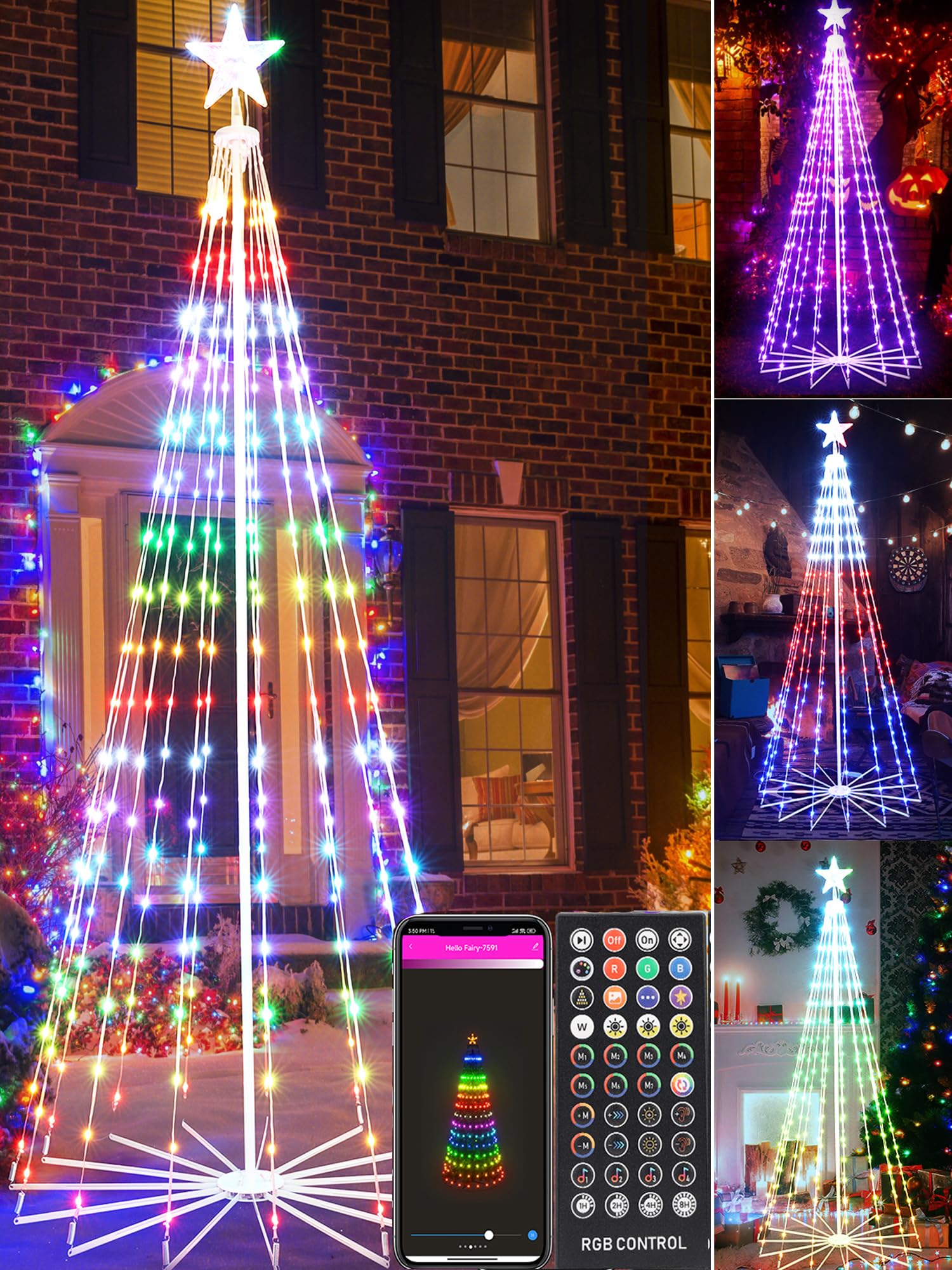 Joomer 7FT 295LED Smart Christmas Tree Topper Star Lights - RGB Color Changing with Remote Control, Timer, Music Sync & Bluetooth App - Perfect for Holiday Decorations, Christmas Parties & New Year Celebrations