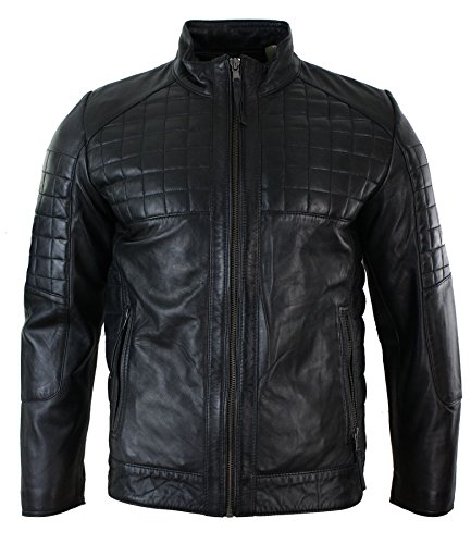 Men's Genuine Leather Biker Jacket - Tailored Fit, Stitched Design, Zippered Front - Perfect for Motorcycle Riding, Casual Outfits & Outdoor Adventures