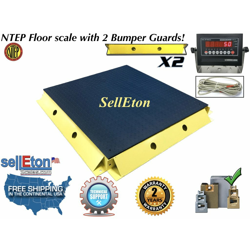 SellEton SL 800 5x5 5K NTEP Certified Floor Scale - 60x60 Inch, 5000 lb Capacity, 1 lb Increments with 2 Protective Bumper Guards - Ideal for Warehouses, Shipping Centers & Industrial Weighing Applications