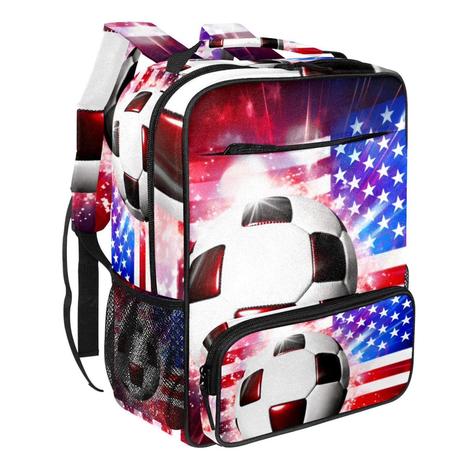 Stylish Travel Backpacks for Women & Men - Durable American Flag Design with Football Print - Perfect for School, Work, Gym & Outdoor Adventures