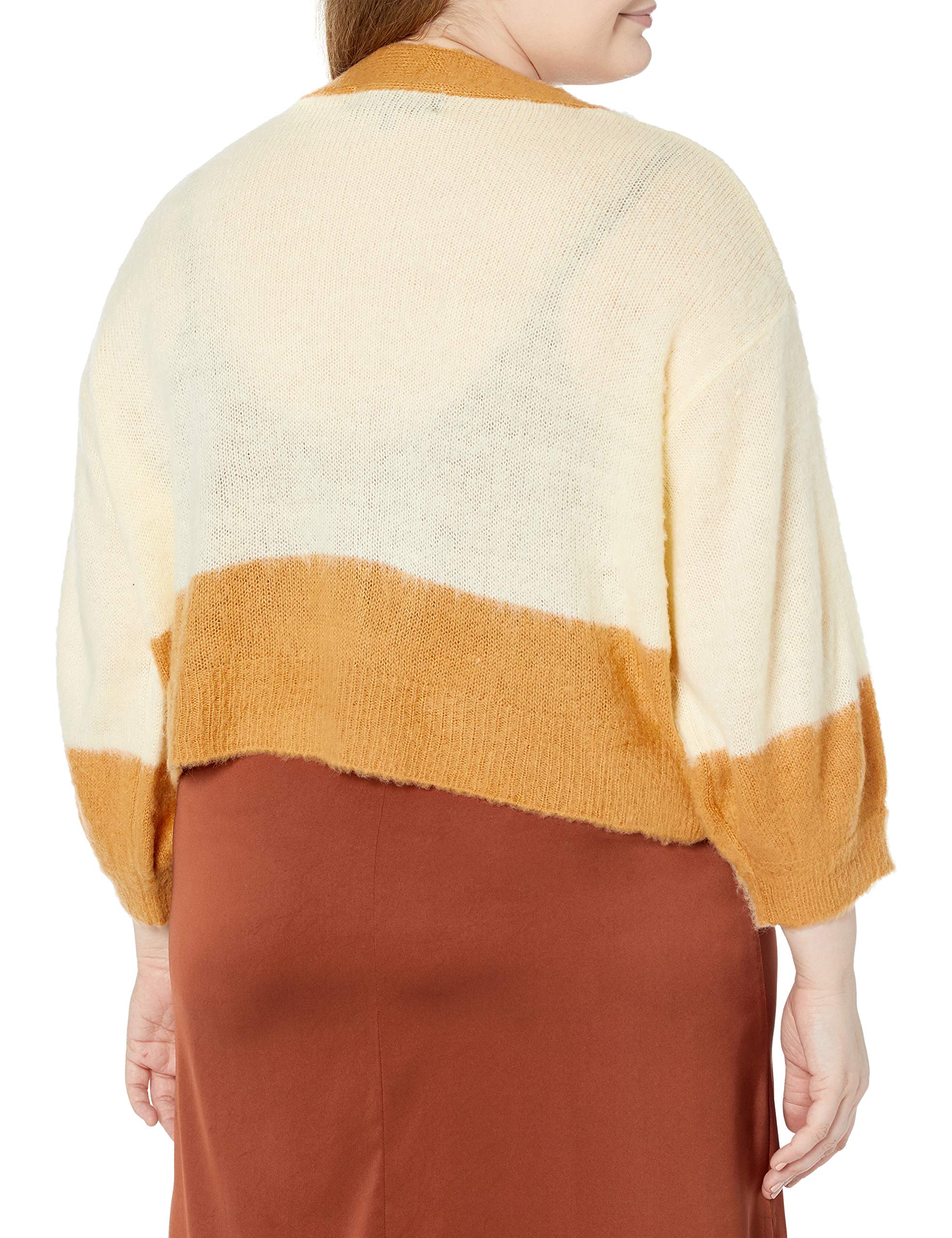KENDALL + KYLIE Women's Plus Size Block Cropped Cardigan Sweater - Soft Knit Open Front Long Sleeve Wrap Cover Up for Casual Outfits, Office Wear & Date Nights