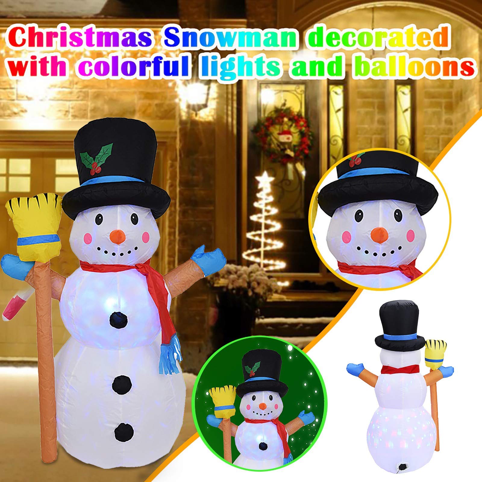 BOOMSY 47-Inch LED Inflatable Snowman Lantern with Gift Box - Indoor/Outdoor Christmas Decoration for Yard, Garden, Party & Holiday Lighting