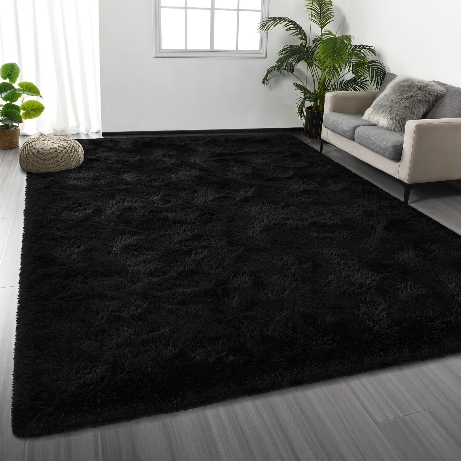 9x12 Large Shag Area Rugs - Ultra Soft Plush Fuzzy Rug for Living Room & Bedroom | Fluffy Furry Carpet for Nursery, Kids Room & Home Decor in Black | Perfect for Cozy Spaces, Family Gatherings & Relaxation