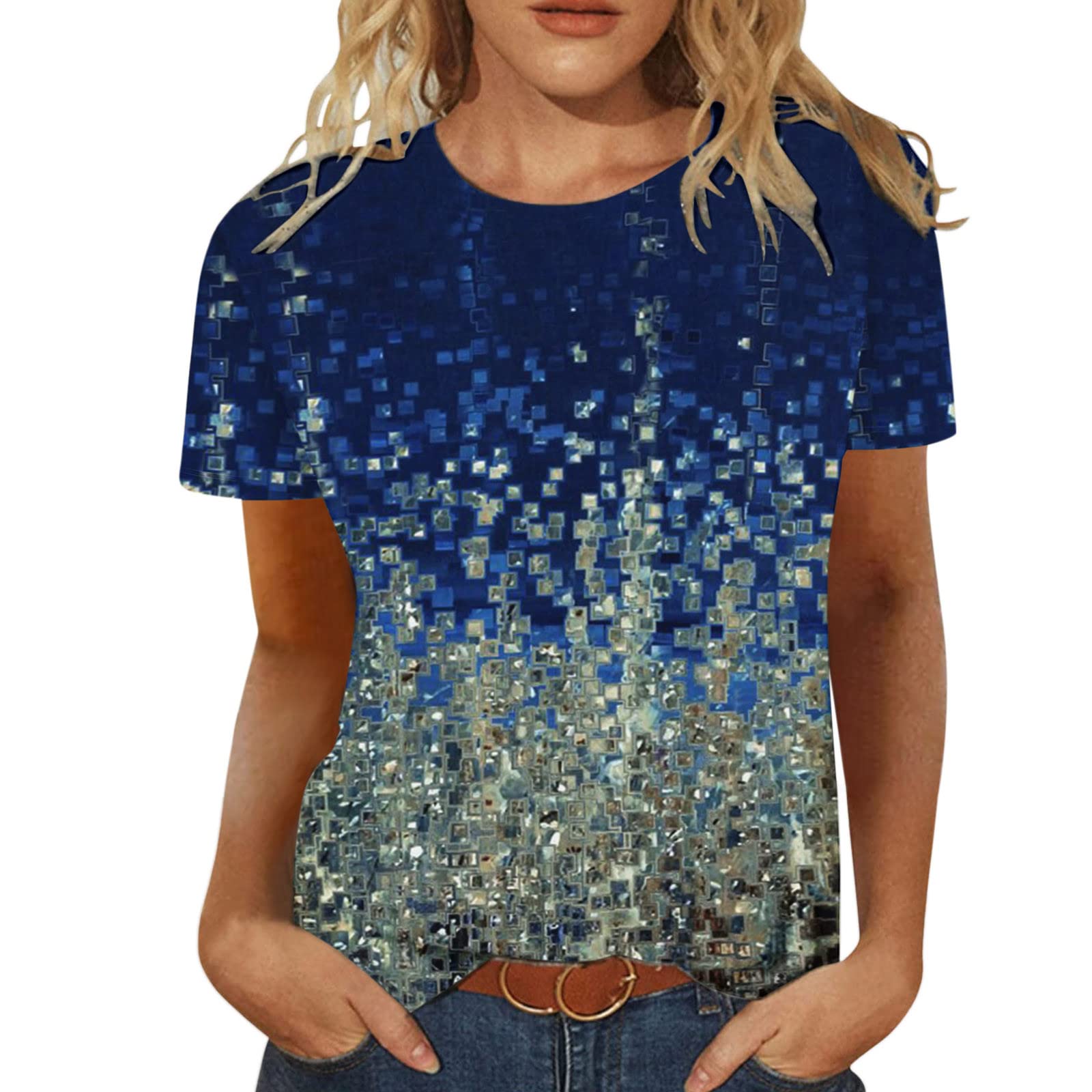 Women's Loose Fit Printed Side Split T-Shirt - Summer Sleeve Blouse & Casual Tee for Everyday Wear, Outings, and Beach Days