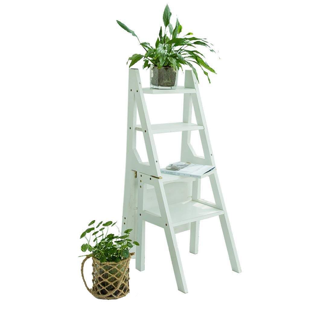 4-Step Foldable Wooden Utility Step Stool - Multifunctional Ladder Stool for Loft, Kitchen & Bathroom - Space-Saving Foldable Step Chair for Home & Office Use