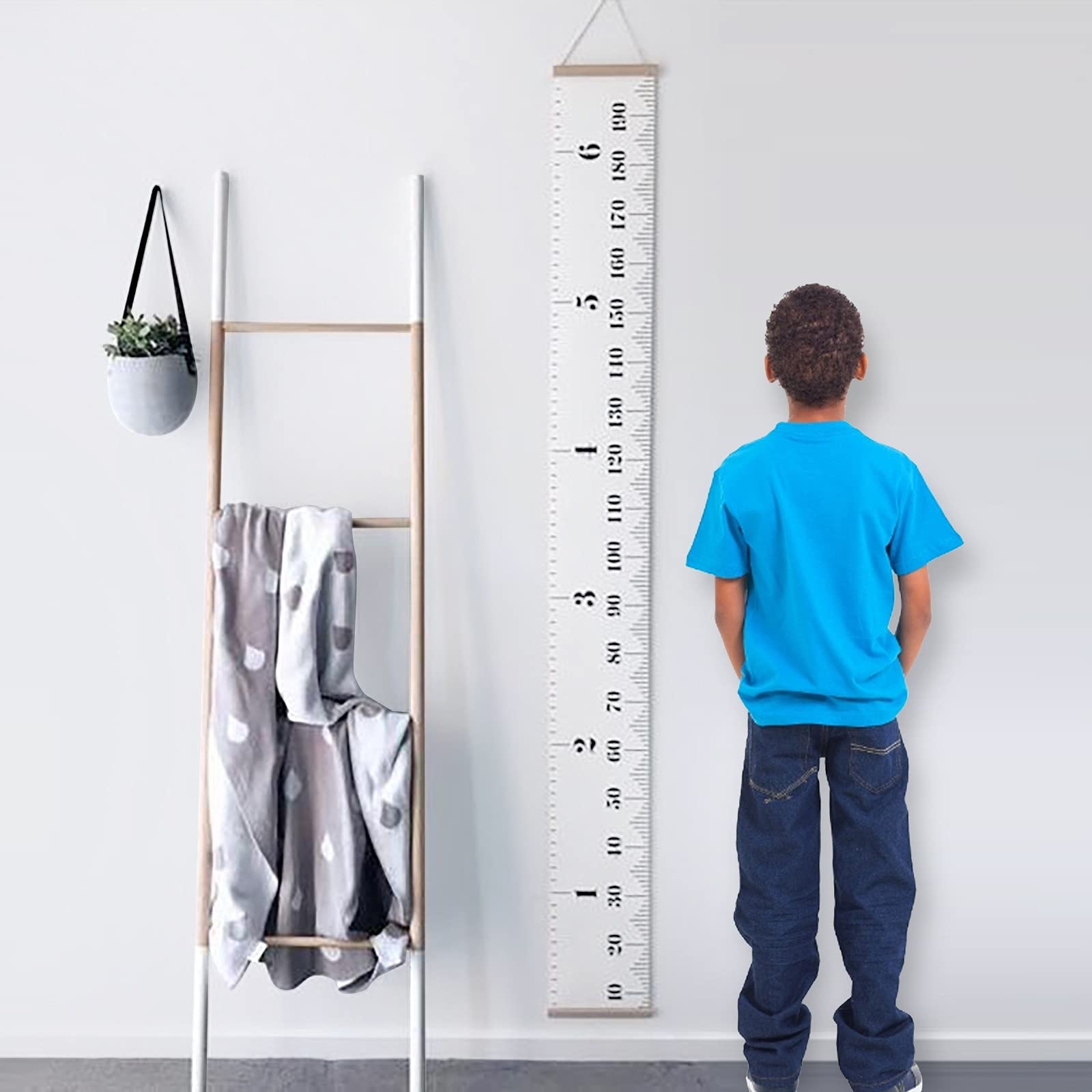 Bamboo Wall Decorative Paintings with Creative Kids Height Ruler - White | Home Improvement & Nursery Decor for Baby Room and Playroom
