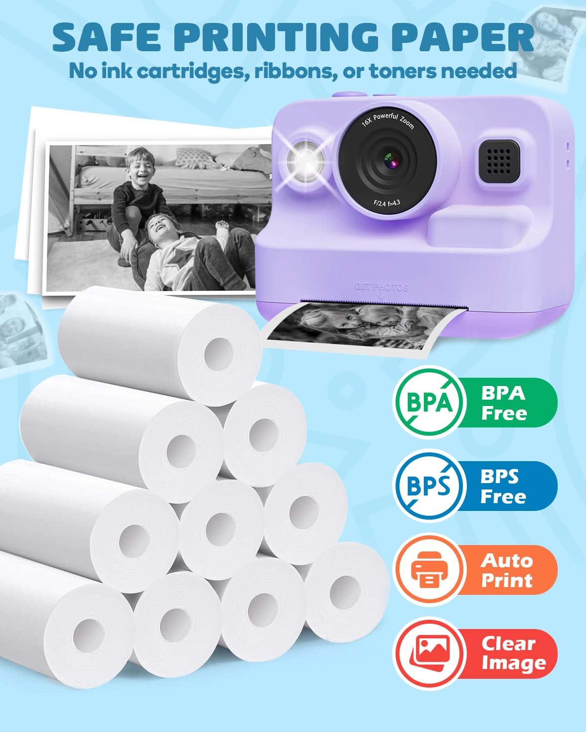 10 Pack Thermal Paper Rolls for Kids Instant Print Camera - HD Printing Receipt Paper Refill Set (SP418A) - Perfect for Birthday Parties, School Projects & DIY Photo Printing