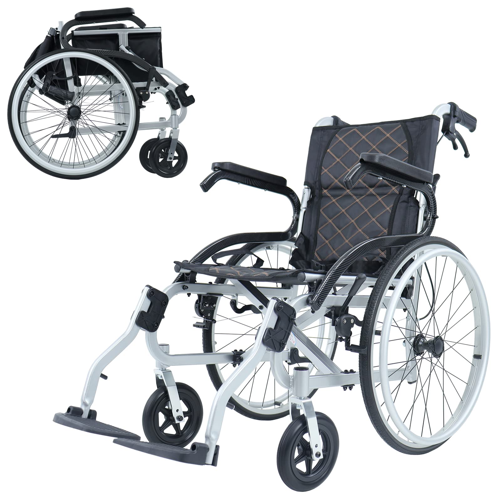 COYE Super Lightweight Folding Wheelchair for Adults - No Assembly Required, Portable & Foldable Travel Wheelchair with Swing-Away Footrests - Ideal for Air Travel, Outdoor Activities & Daily Mobility