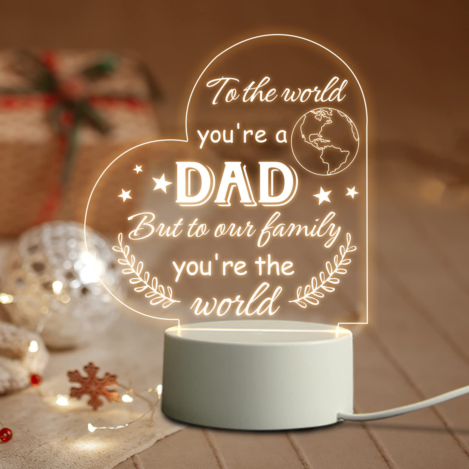 Personalized Acrylic Night Light for Dad - Custom Father's Day, Birthday & Thanksgiving Gift from Daughter or Son | USB-Powered Bedside Lamp for Home Office Decor & Special Occasions