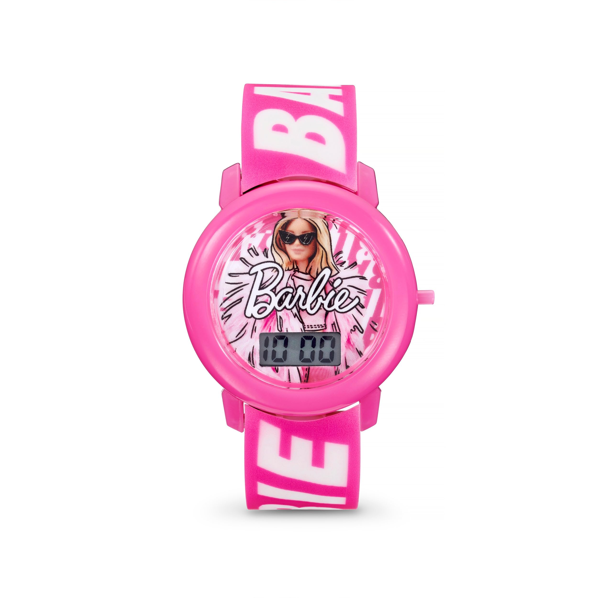Barbie Malibu Digital Watch for Girls - Pink Text Strap, Water Resistant, LED Display | Perfect for School, Playtime & Birthday Gifts