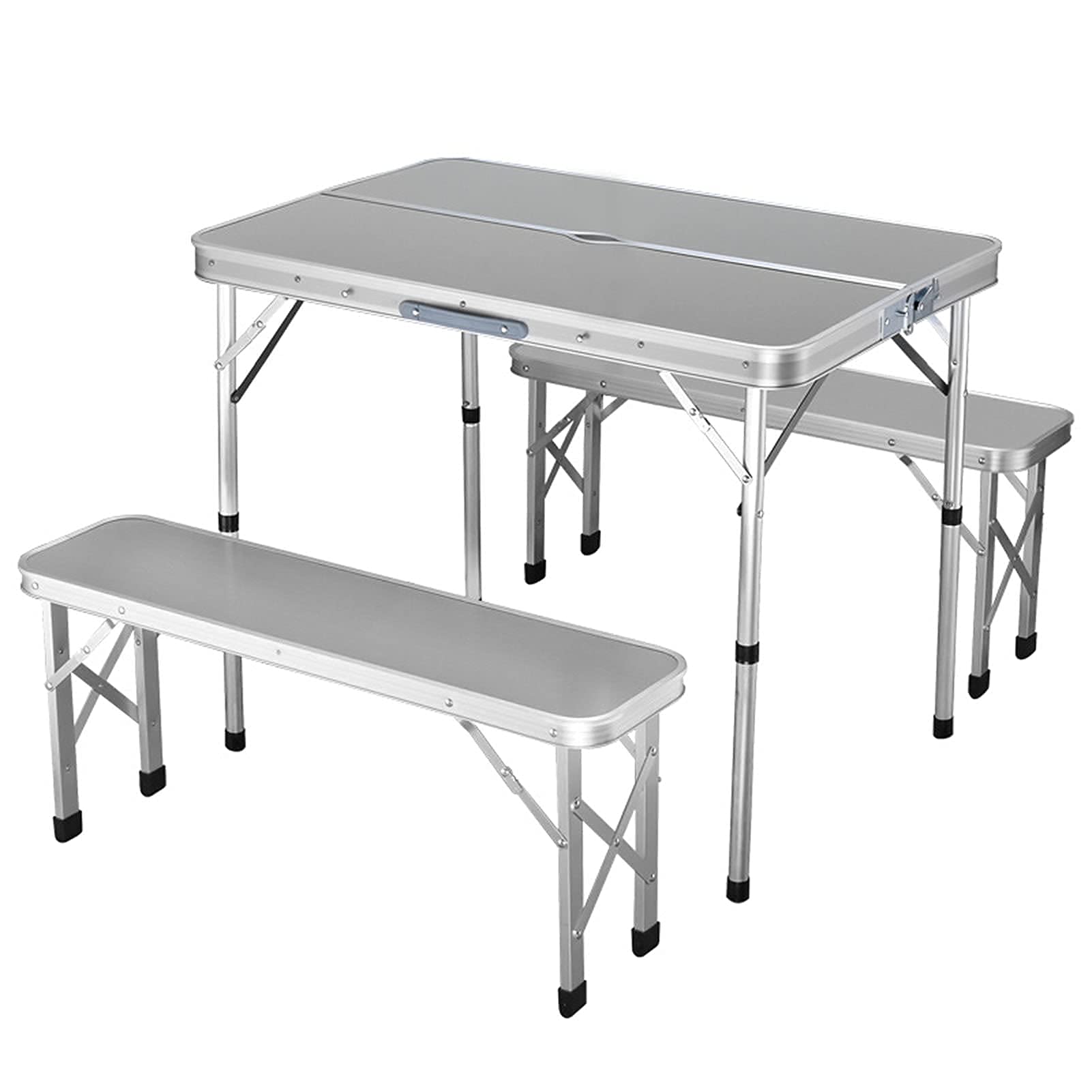 KAUTO Outdoor Folding Camping Table - Lightweight Aluminum Portable Picnic Table with Seat, Umbrella Hole & Suitcase-Style Foldable Design - Perfect for Camping, Beach, Backyard BBQ, Tailgating & Outdoor Adventures