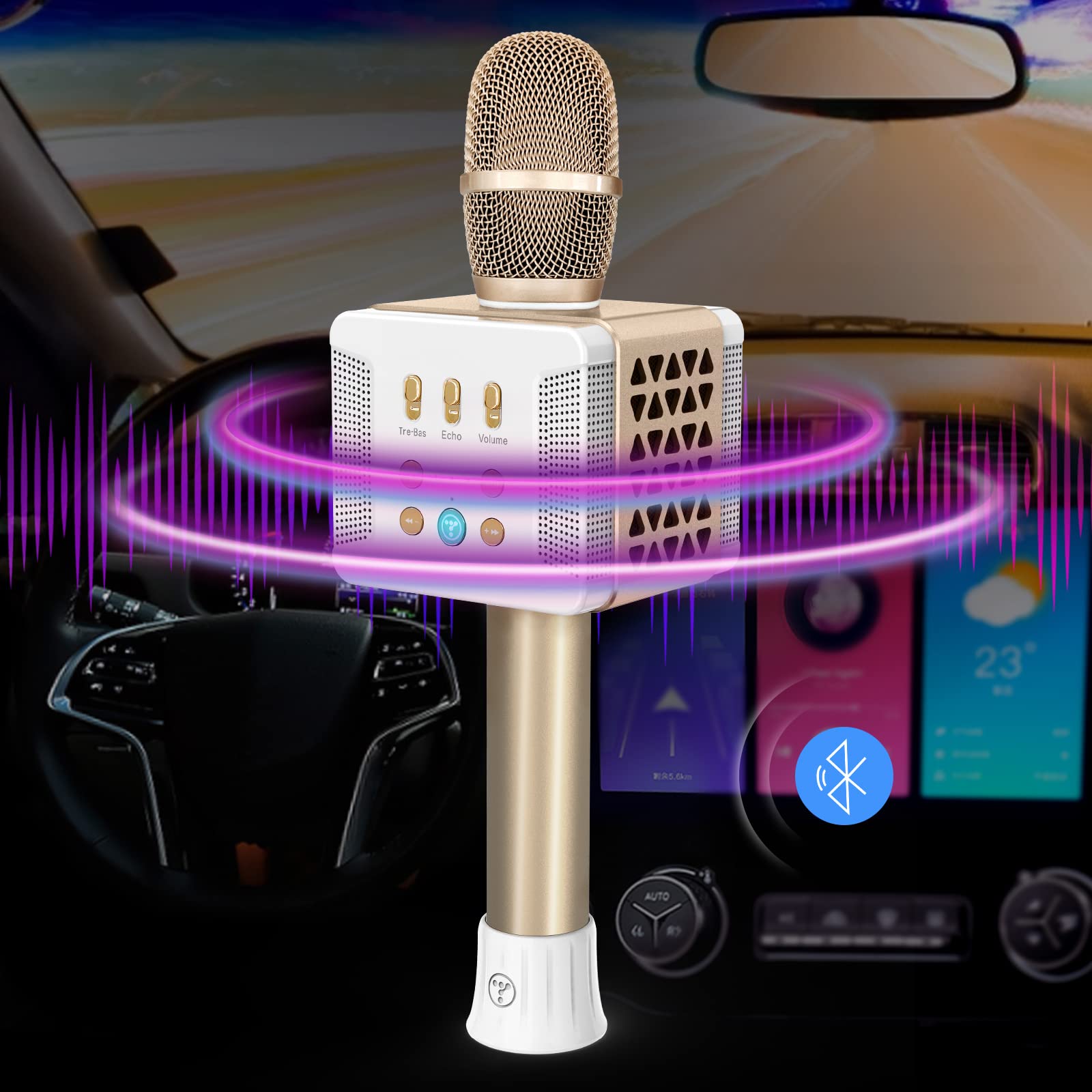 TOSING 016 Wireless Karaoke Microphone for Adults - 20W Bluetooth Speaker with Bass, 4000mAh Battery, Dual 58mm Woofer - Perfect for Home Singing, Podcasting & Parties (Gold)