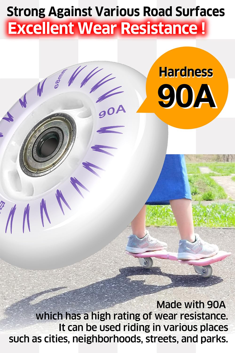 Ripstik Wheels - 68mm 90A Ripstick Replacement Wheels with ABEC 7 Bearings (4-Pack) - No Batteries Needed LED Lights - Perfect for Night Riding & Skateboard Upgrades