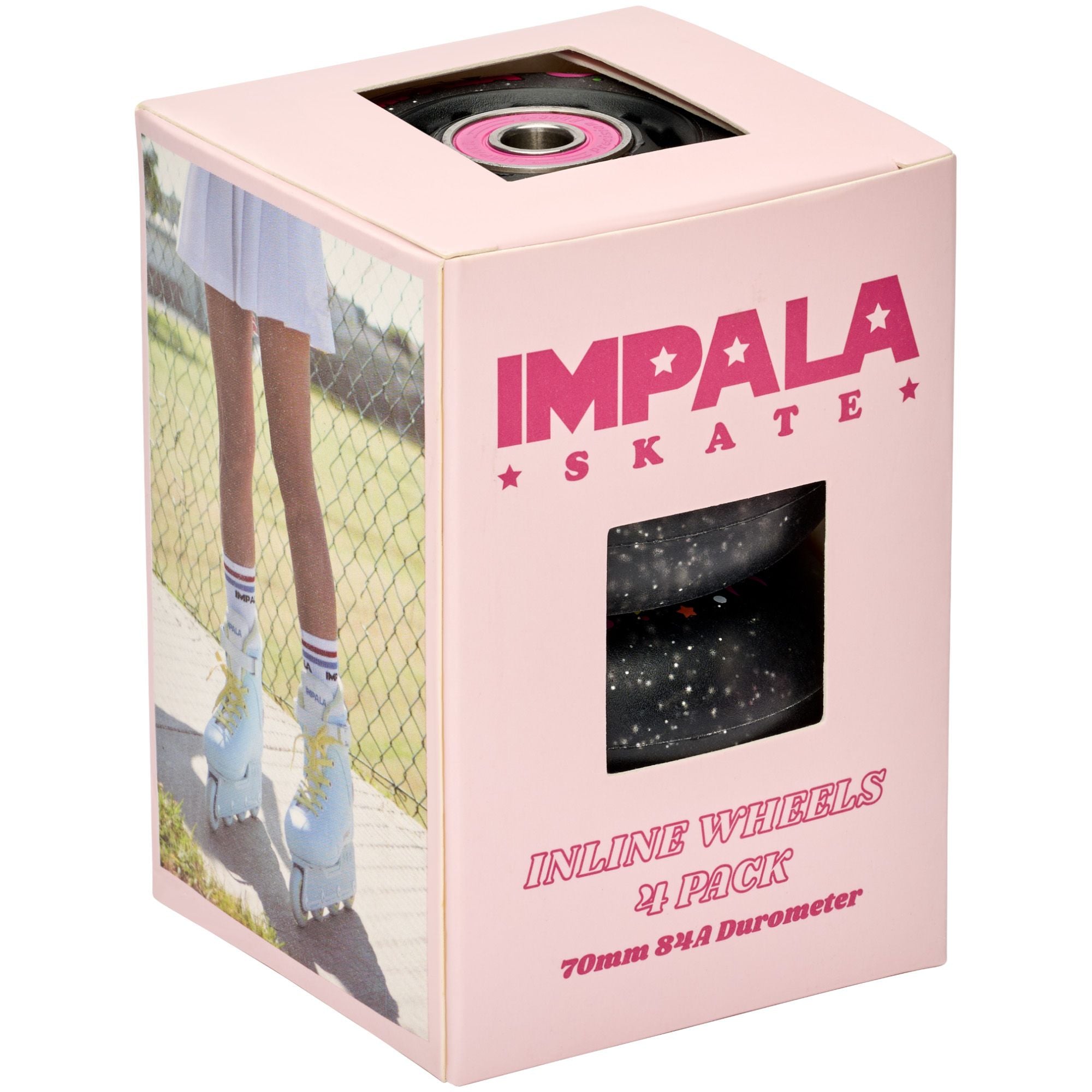 Impala 4 Pack Light Up Inline Wheels Black Twinkle - Glow in The Dark Roller Skating Wheels for Night Skating, Rink Parties & Outdoor Fun