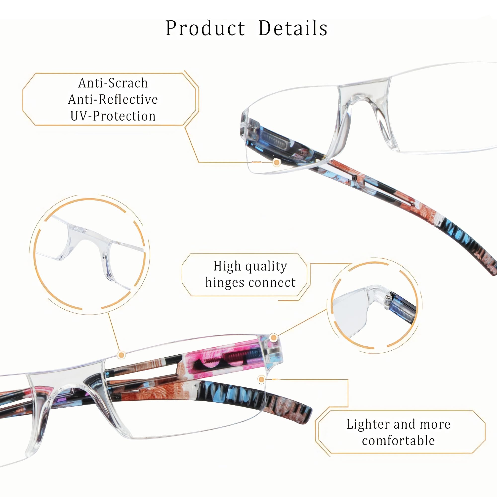 LifeArt 2/4 Pairs Blue Light Blocking Reading Glasses - Anti-Eye Strain Computer Glasses for Men & Women with Rectangle Frame - Perfect for Office Work, Gaming & Digital Screen Use