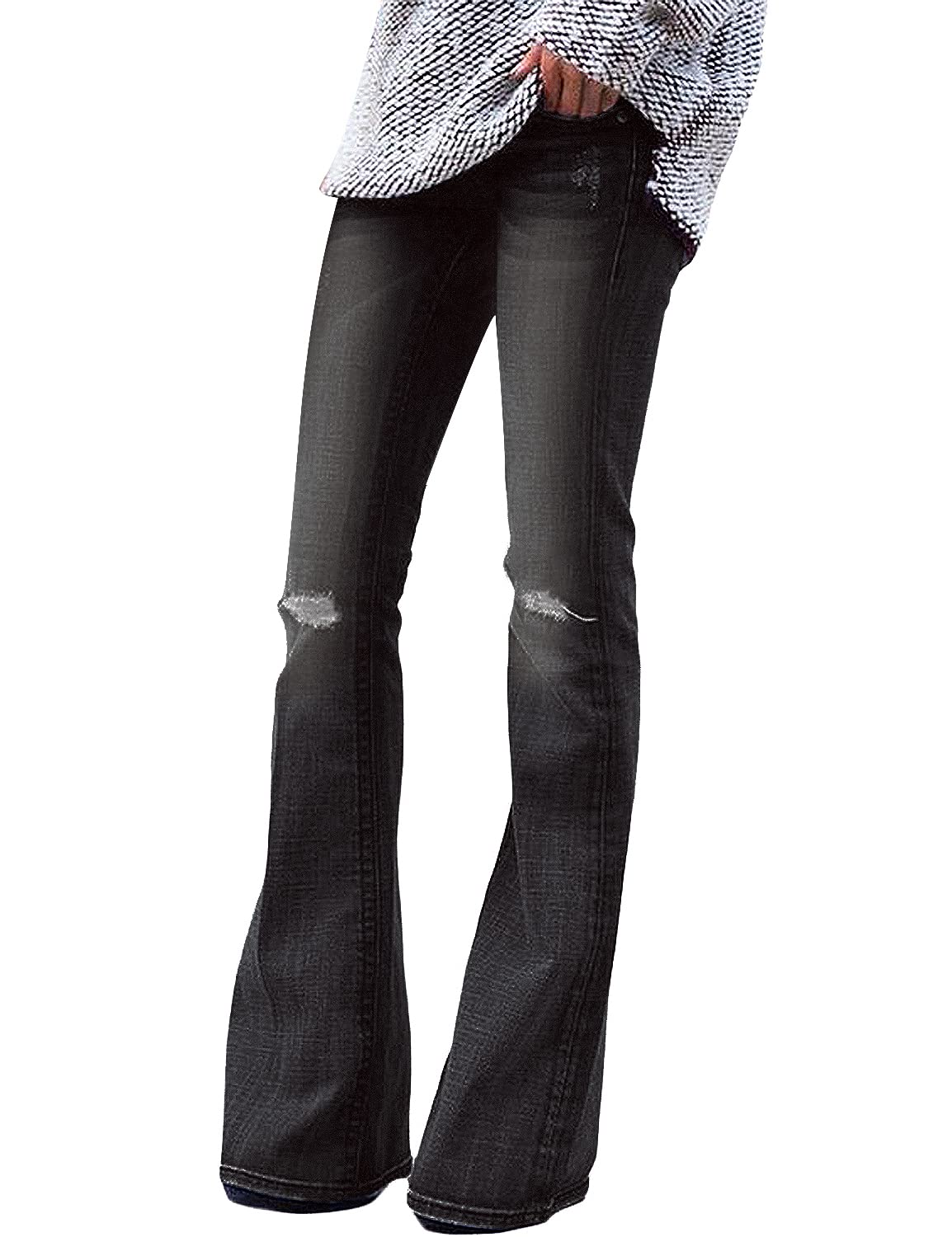 Luvamia Women's Ripped Flare Bell Bottom Jeans - Retro Wide Leg Denim Pants for Casual Outfits & 70s Vintage Style