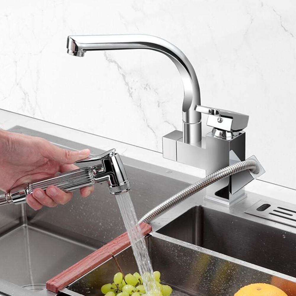 High-Quality Chrome Plated Pull-Out Sprayer Kitchen Faucet with Hot & Cold Water Mixer - Perfect for Modern Home Kitchens, Dishwashing & Food Prep