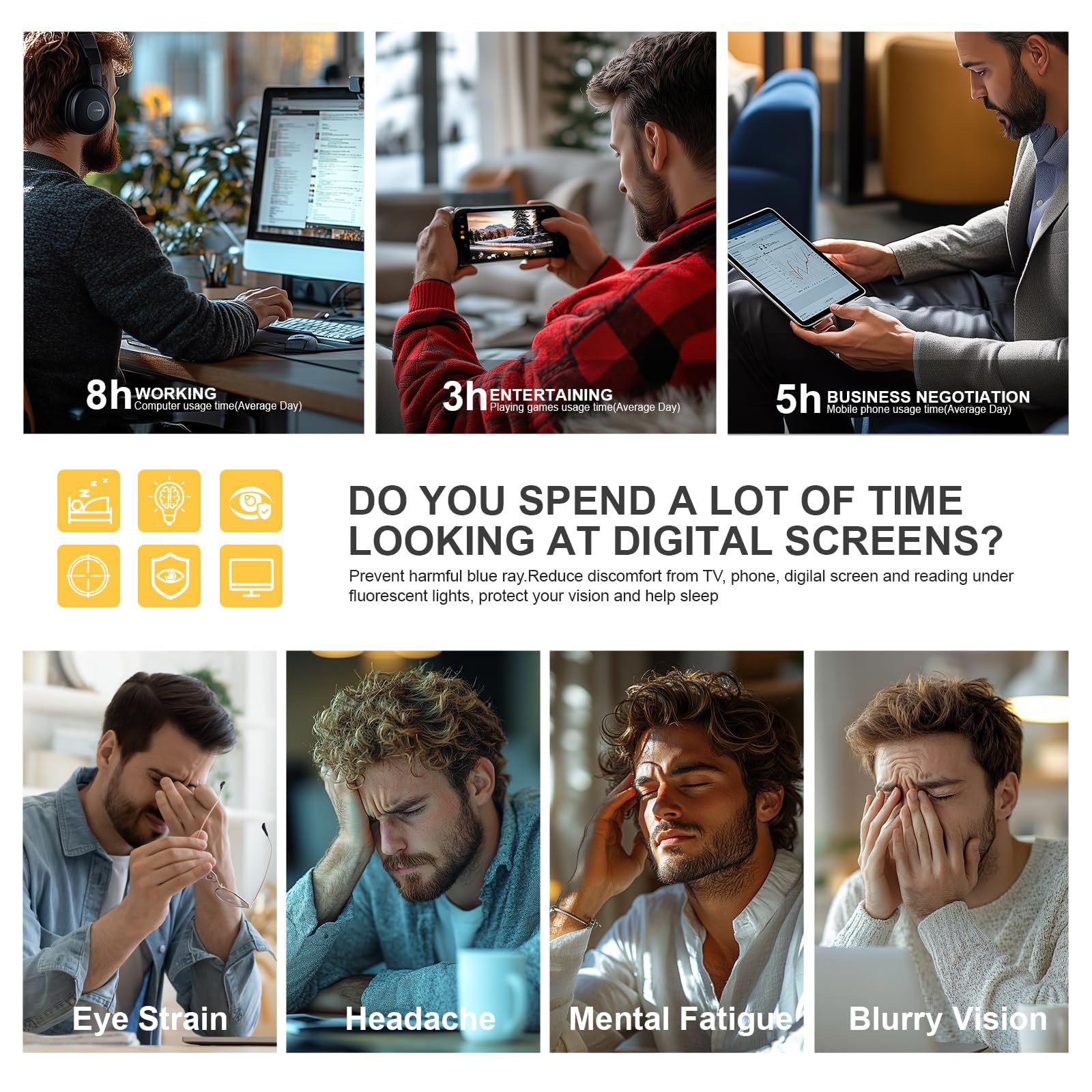 Blue Light Blocking Glasses for Women & Men - Anti Eyestrain Computer Gaming Glasses with UV Protection - Perfect for Office Work, Screen Time & Gaming