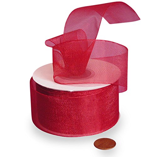 1/4 Inch Red Organza Ribbon - 25 Yards Bulk Roll for Gift Wrapping, Wedding Decorations, and DIY Crafts