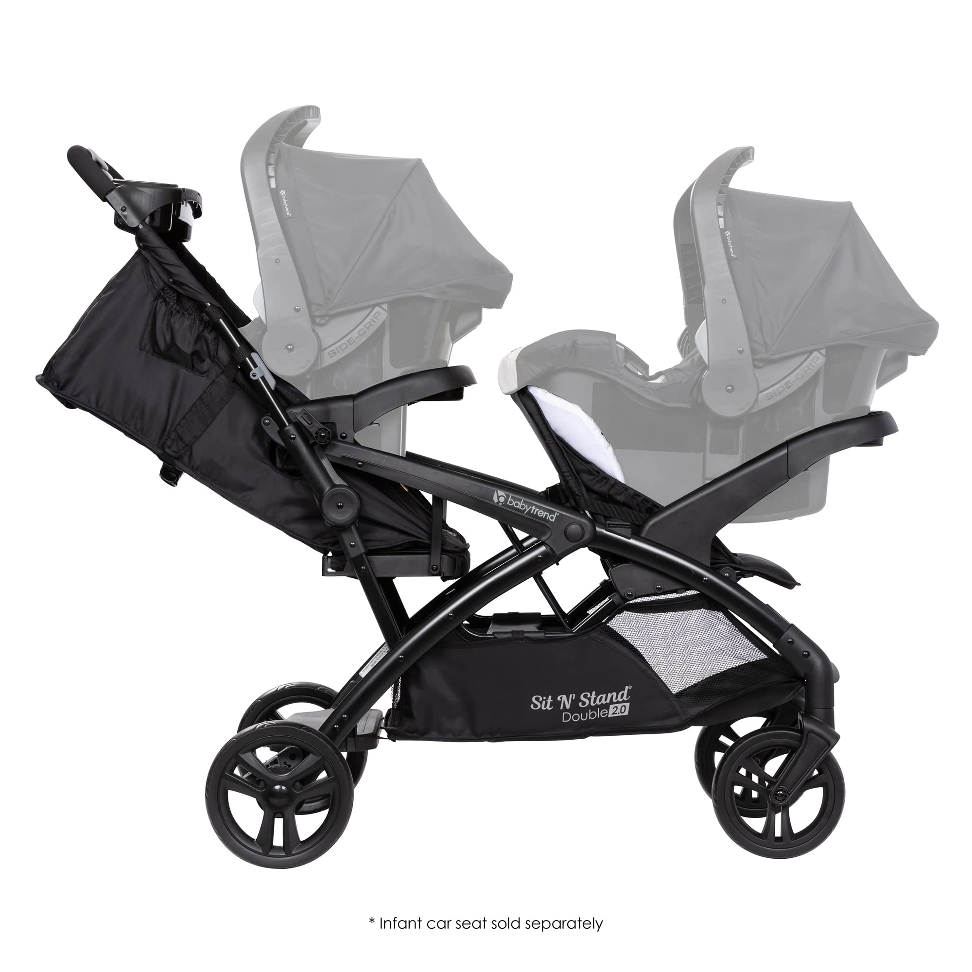 Baby Trend Sit N' Stand Tandem Double Stroller 2.0 DLX - 5-Point Safety Harness, Adjustable Canopy, Large Storage Basket & Cup Holders - Modern Khaki - Perfect for Twins, Siblings or Infant & Toddler Duo - Ideal for Shopping, Travel & Daily Walks