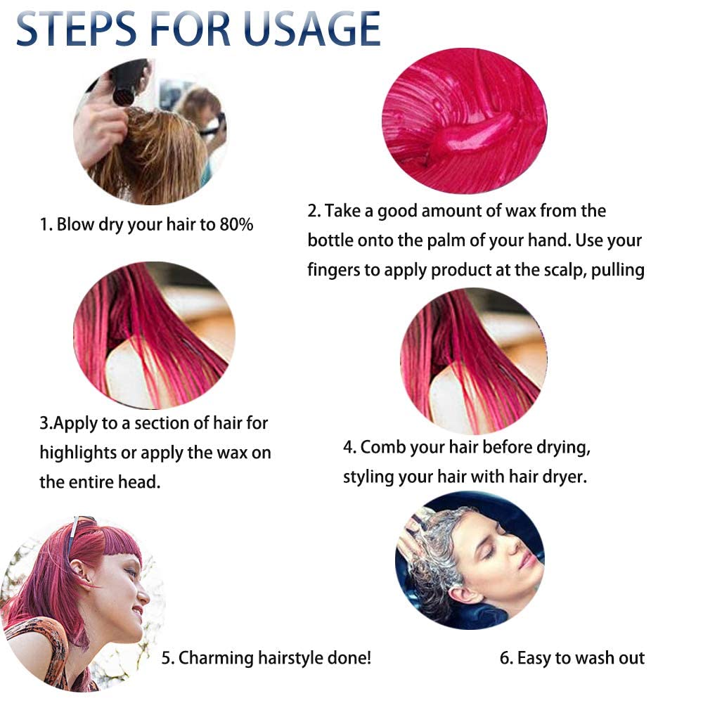 Temporary Hair Color Wax & Spray - Natural Disposable Hair Styling Clay for Cosplay, Halloween, Parties - Blue, White, Green, Pink (1 Pack) - Perfect for Costumes, Festivals & Creative Looks