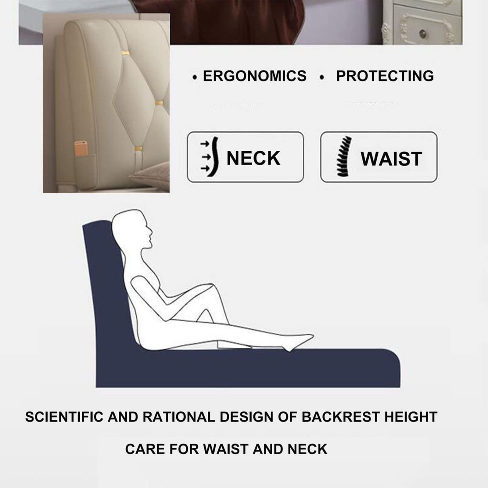 Rectangular Headboard Cushion - 190cm Long Body Support Pillow with Removable Cover - Soft Bolster Backrest for Reading, Sleeping & Relaxing - Perfect for Beds, Sofas & Tatami Mats (No Headboard Needed)