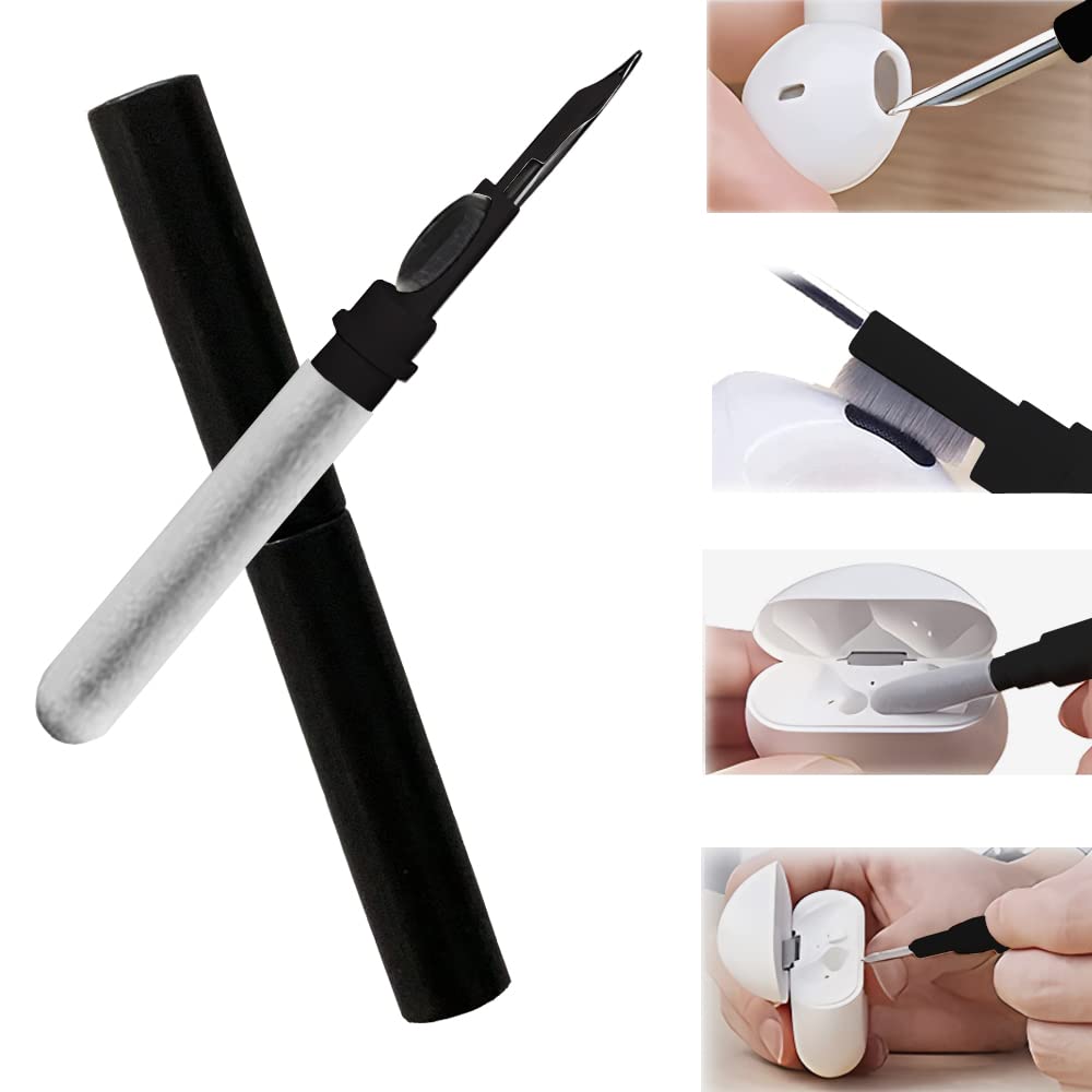 Bluetooth Earbuds Cleaning Pen - Multi-Function AirPod Cleaner Kit with Soft Brush for Wireless Earphones & Headphones - Perfect for Cleaning Charging Cases, Computers, Cameras & Phones (Black) | Ideal for Travel, Office & Home Use