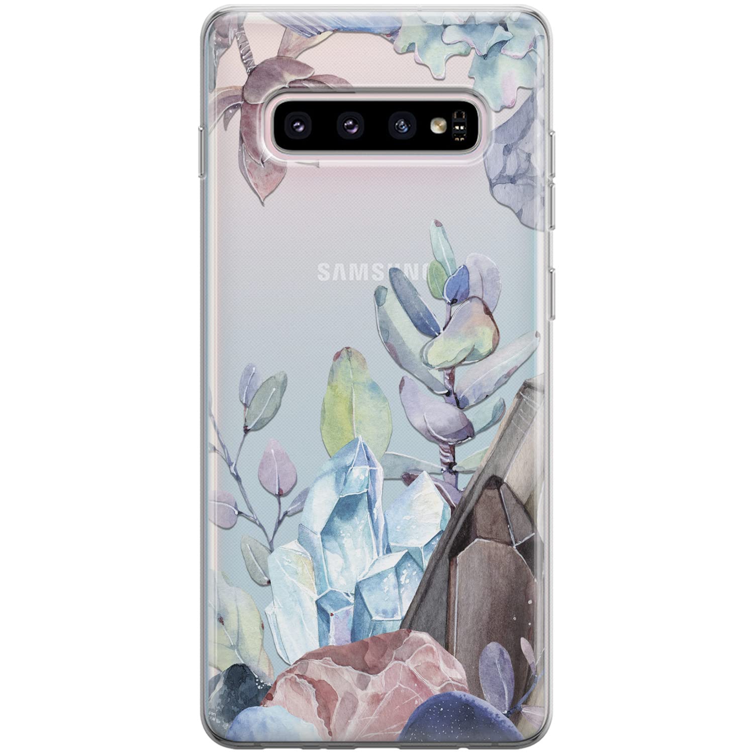 Durable Marble Floral Crystal TPU Phone Case for Samsung Galaxy S24/S23 Ultra/S22+/S21 FE 5G/S20/Note 20/10 - Slim Clear Silicone Protective Cover with Succulent Design | Perfect for Women's Everyday Use & Gift Giving