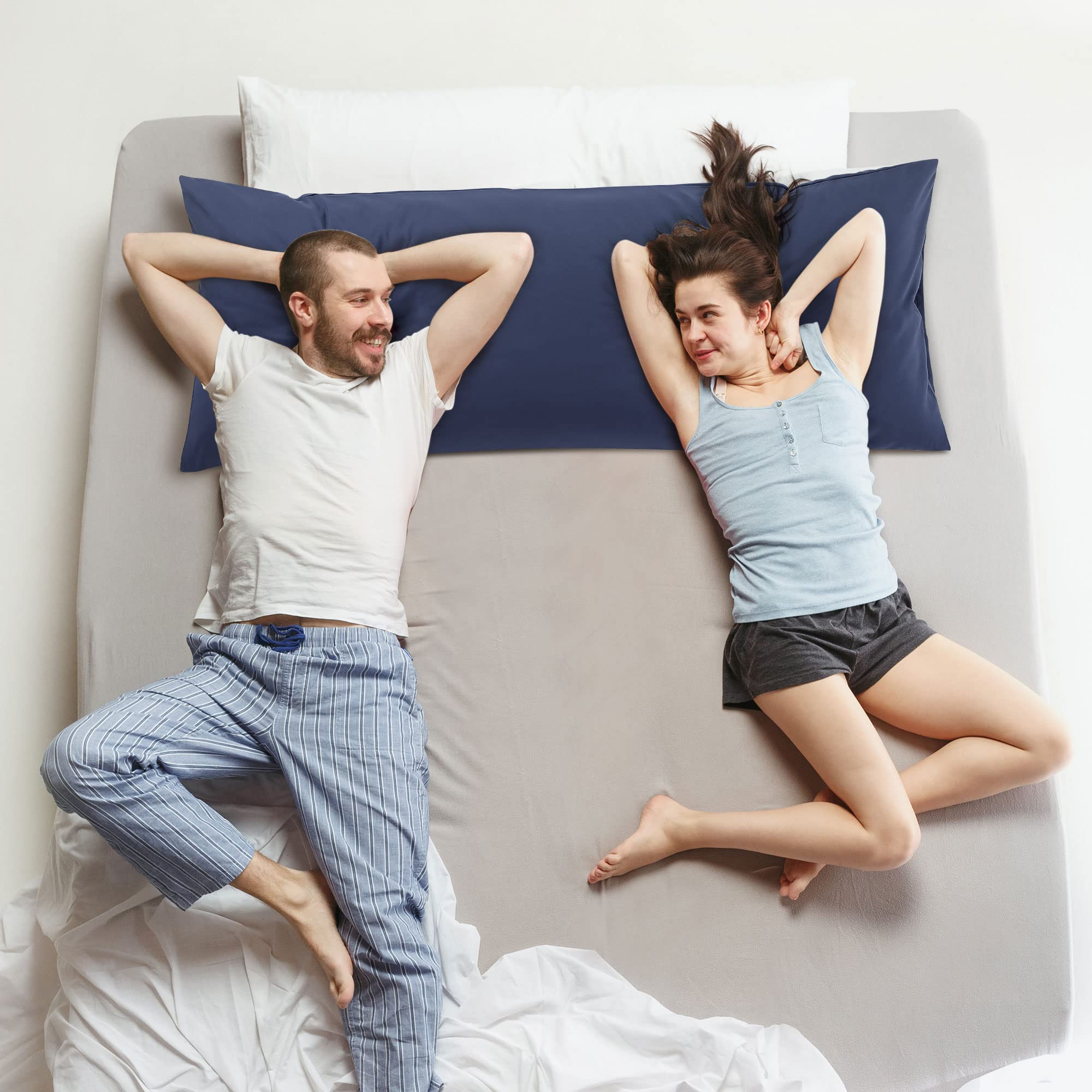 Microfiber Body Pillow Case 20x48 Inches - Soft 90 GSM Polyester Pillow Cover Replacement - Navy Blue - Perfect for Pregnancy Support, Back Pain Relief & Comfortable Sleeping